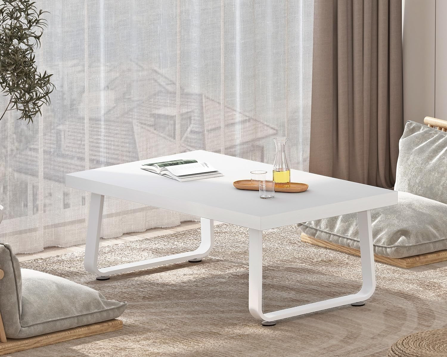 White Oak Coffee Table 100x55x46.5cm Modern Minimalist Metal Frame