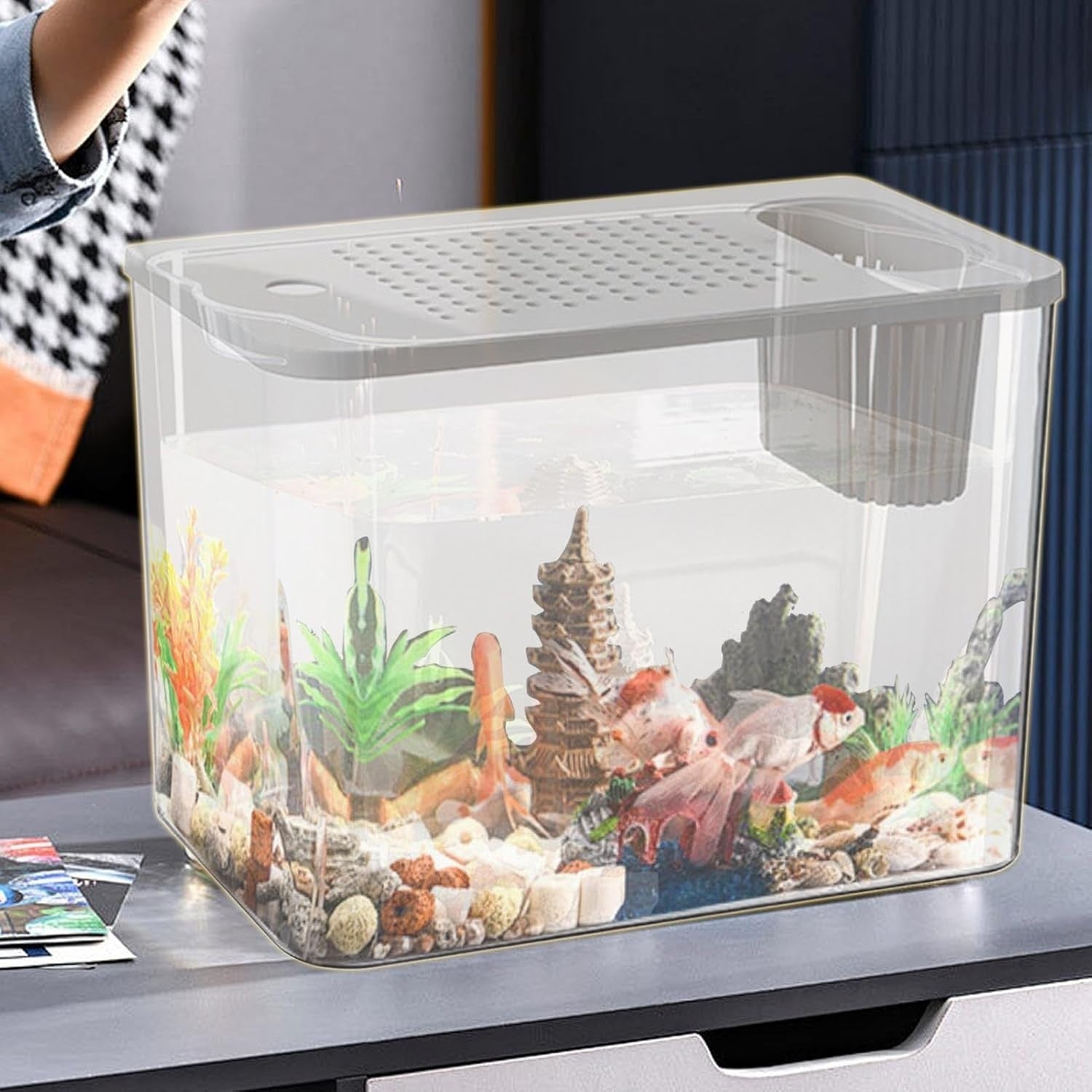 Desktop Aquarium Starter Kit | Small Turtle & Goldfish Tank for Home