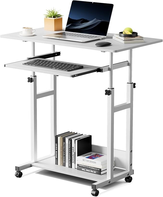 Mobile Computer Desk Adjustable Height Laptop Table with Wheels 80x45cm