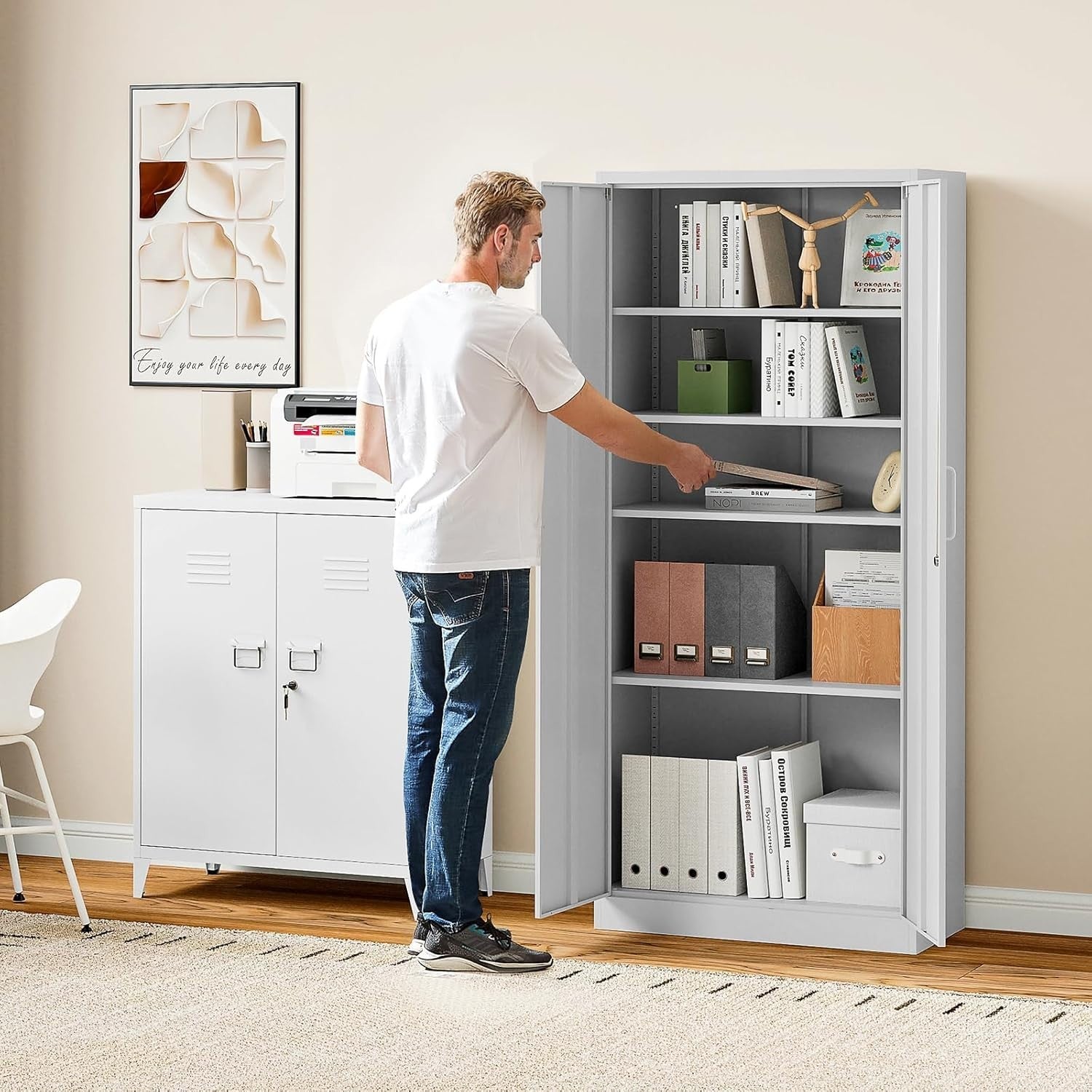 Heavy Duty Lockable Metal Garage Storage Cabinet with Adjustable Shelves