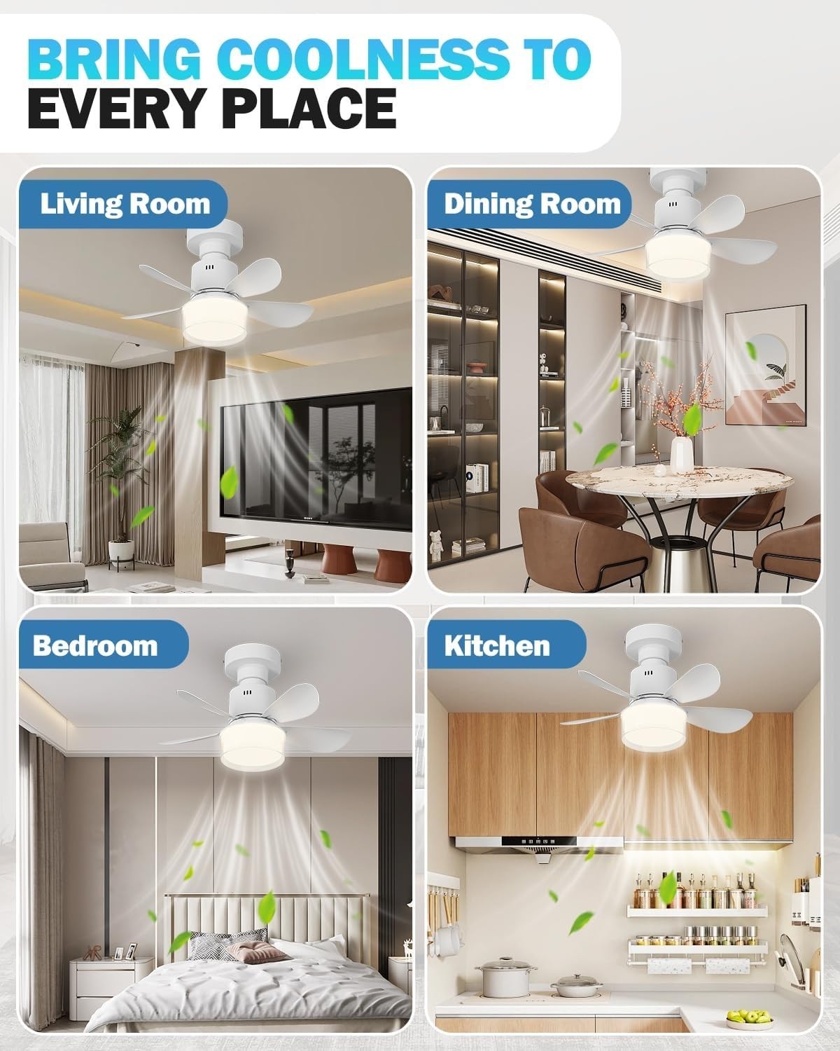 Olutula Dimmable Ceiling Fan, 4 Speed, LED Light, E27 Base, Remote