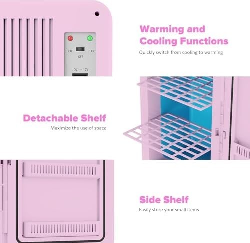 22L Mini Fridge Cooler & Warmer | Portable, Adjustable Shelves, 30 Cans Pink