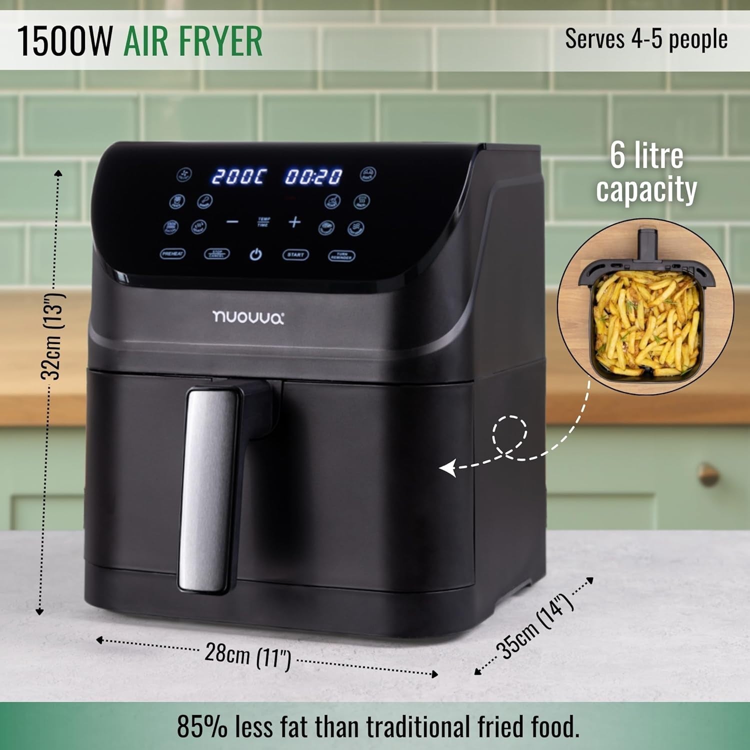Air Fryer 6L Digital Touch 7 Presets Large Capacity Oil-Free Healthy Cooking