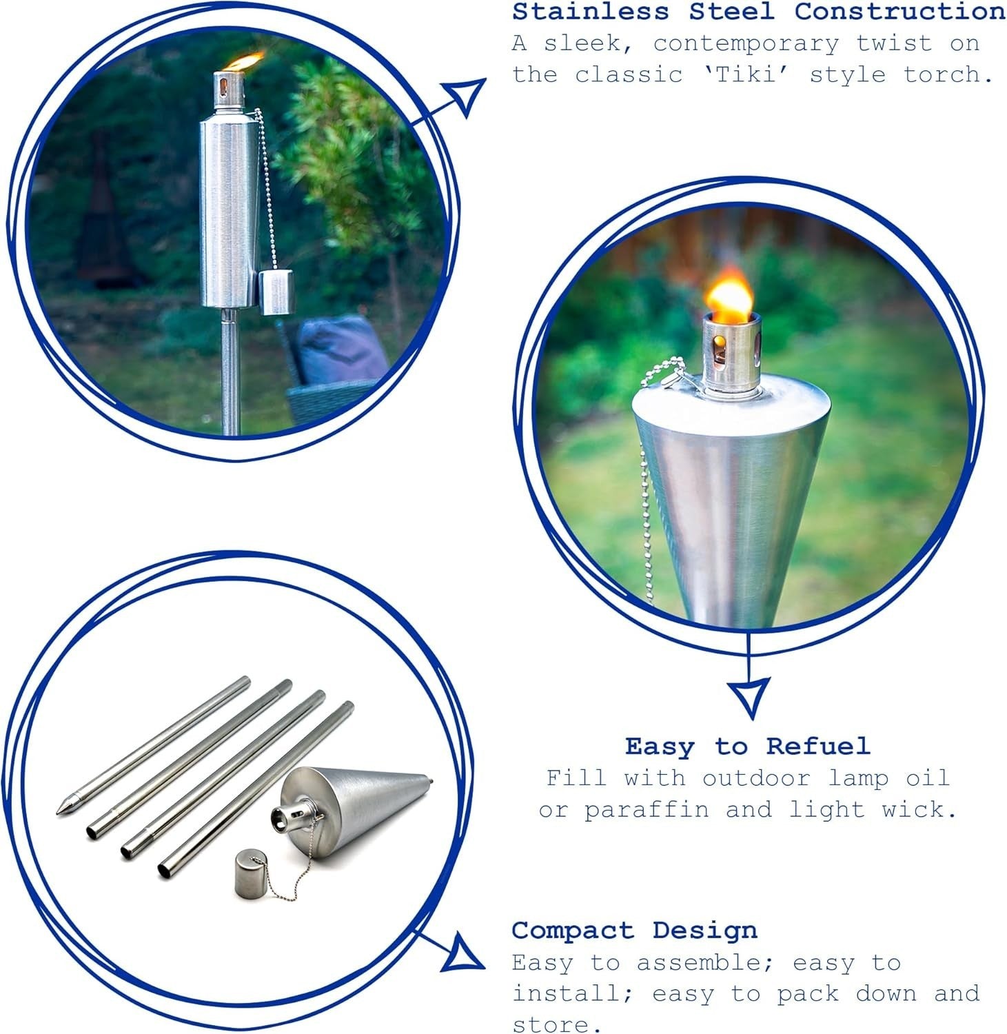 12 Pack Harbour Housewares Metal Garden Torches 146cm Silver Barrel Lanterns