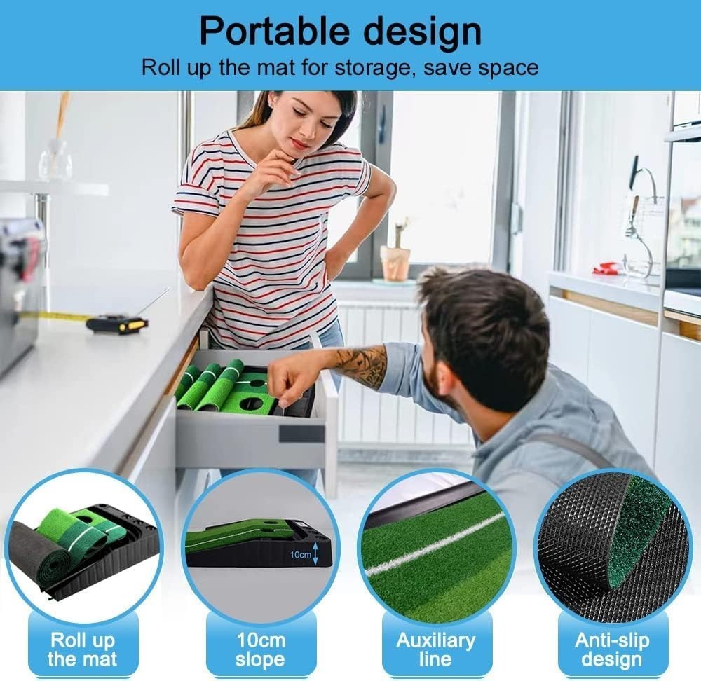 Indoor Golf Putting Green Automatic Ball Return Portable Practice Mat