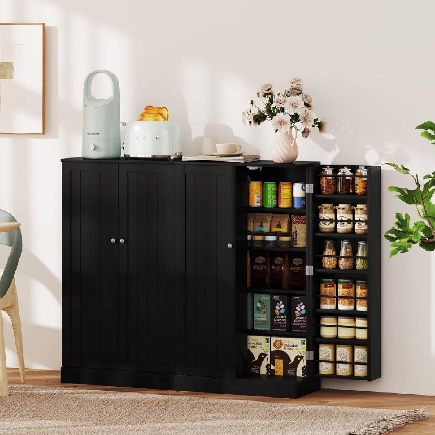 Black 59x30x104cm Kitchen Cupboard Pantry Cabinet Adjustable Shelves
