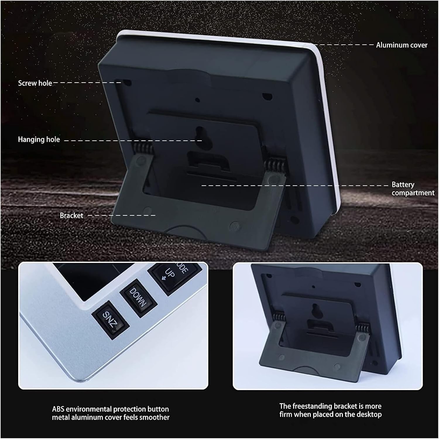 Digital Alarm Clock Weather Humidity Display Loud Volume Bedside Desk Clock