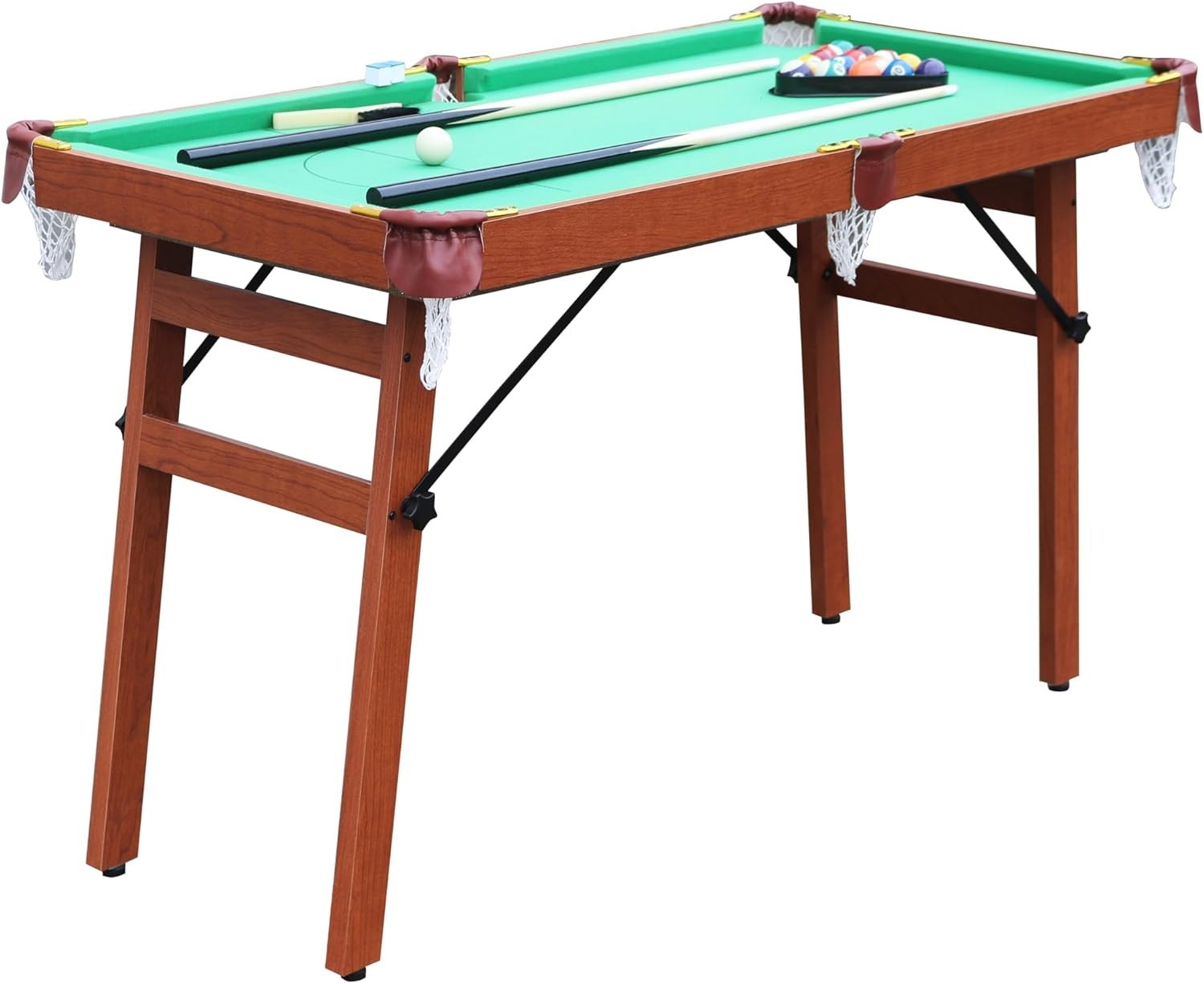 4FT Folding Pool Table Compact Billiards Set w Balls Cues Storage