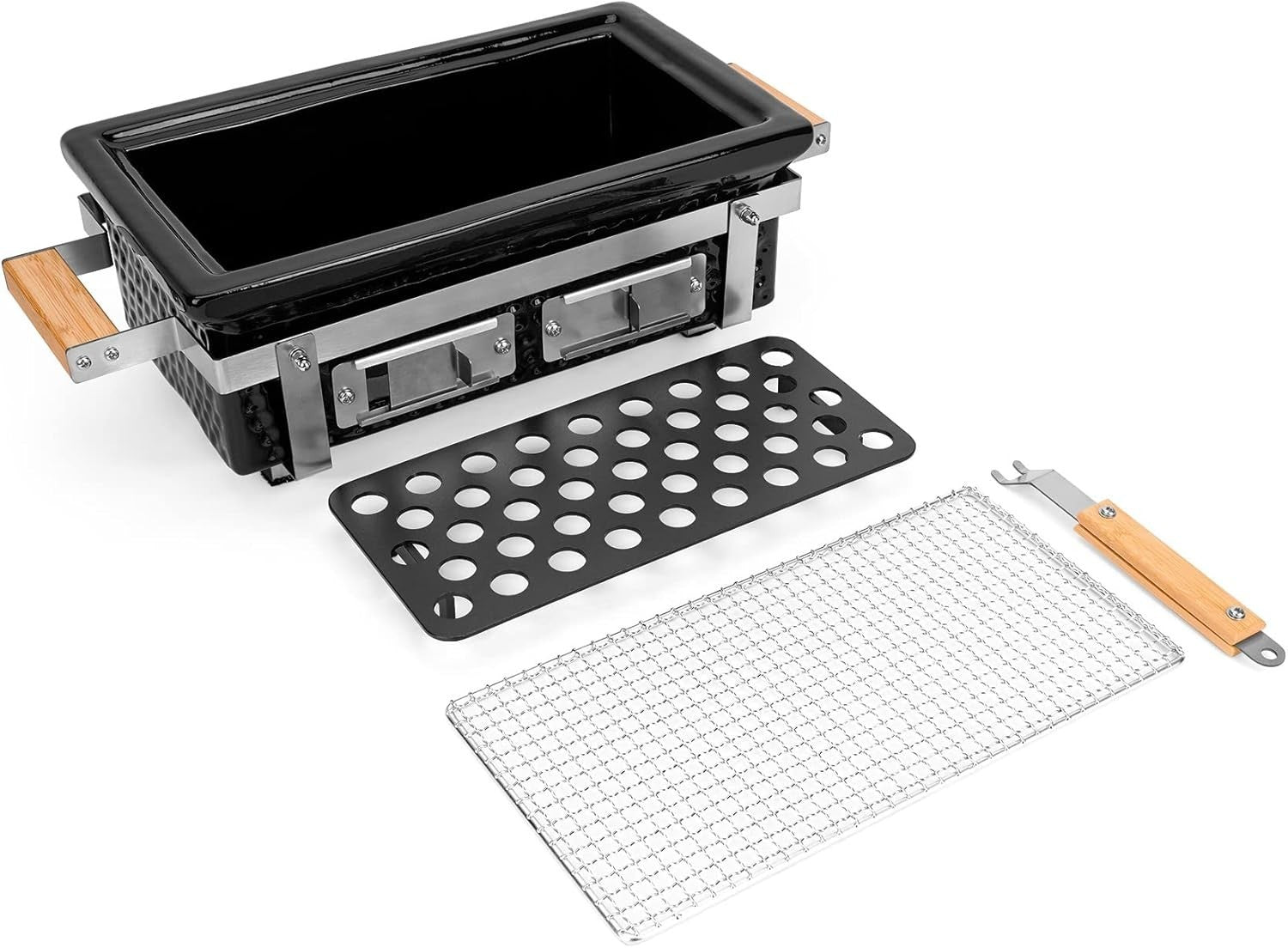 Portable Ceramic Charcoal BBQ Grill Tabletop Stainless Steel Grate