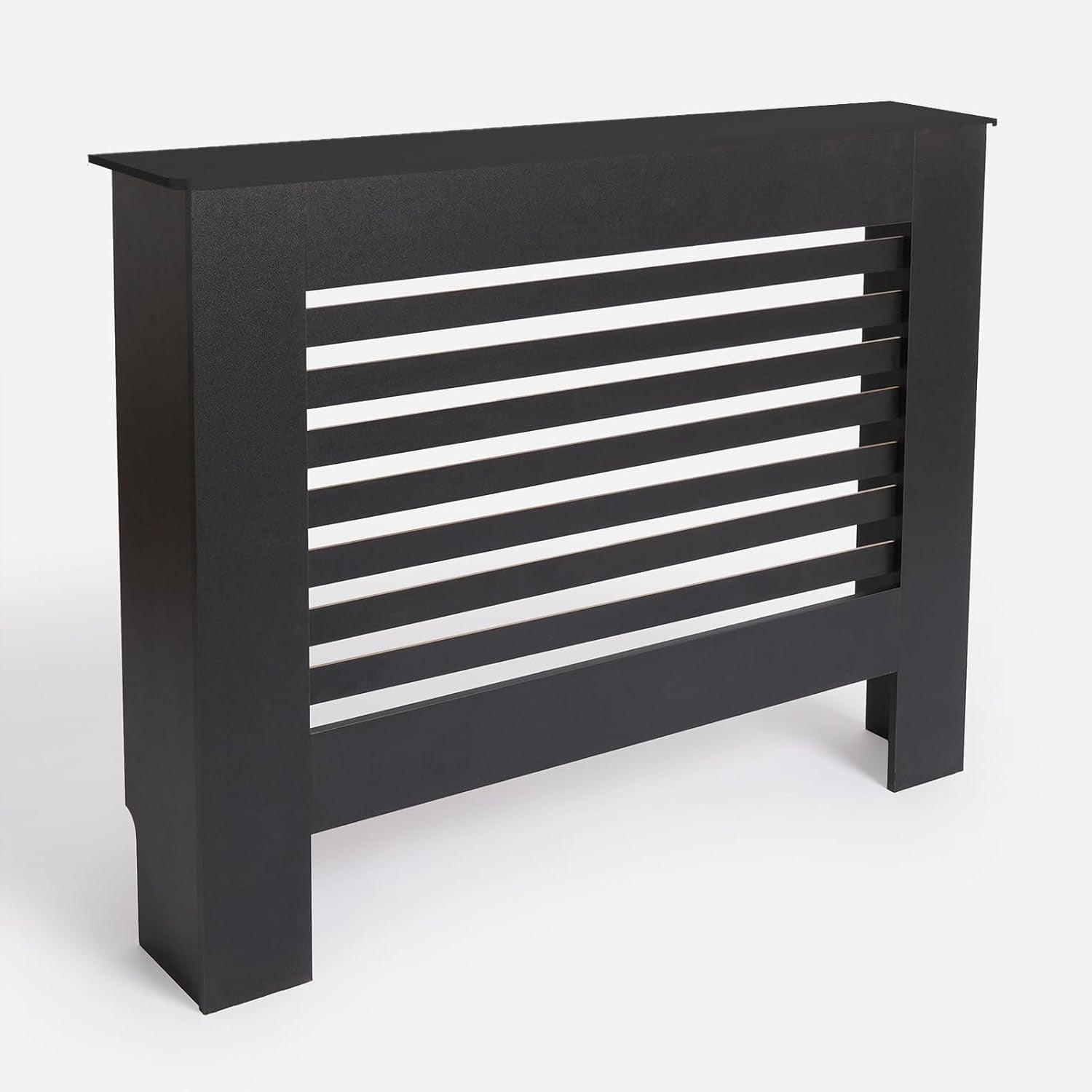 Black Radiator Cover Medium MDF Slatted Cabinet – Modern Wooden Heater Shelf