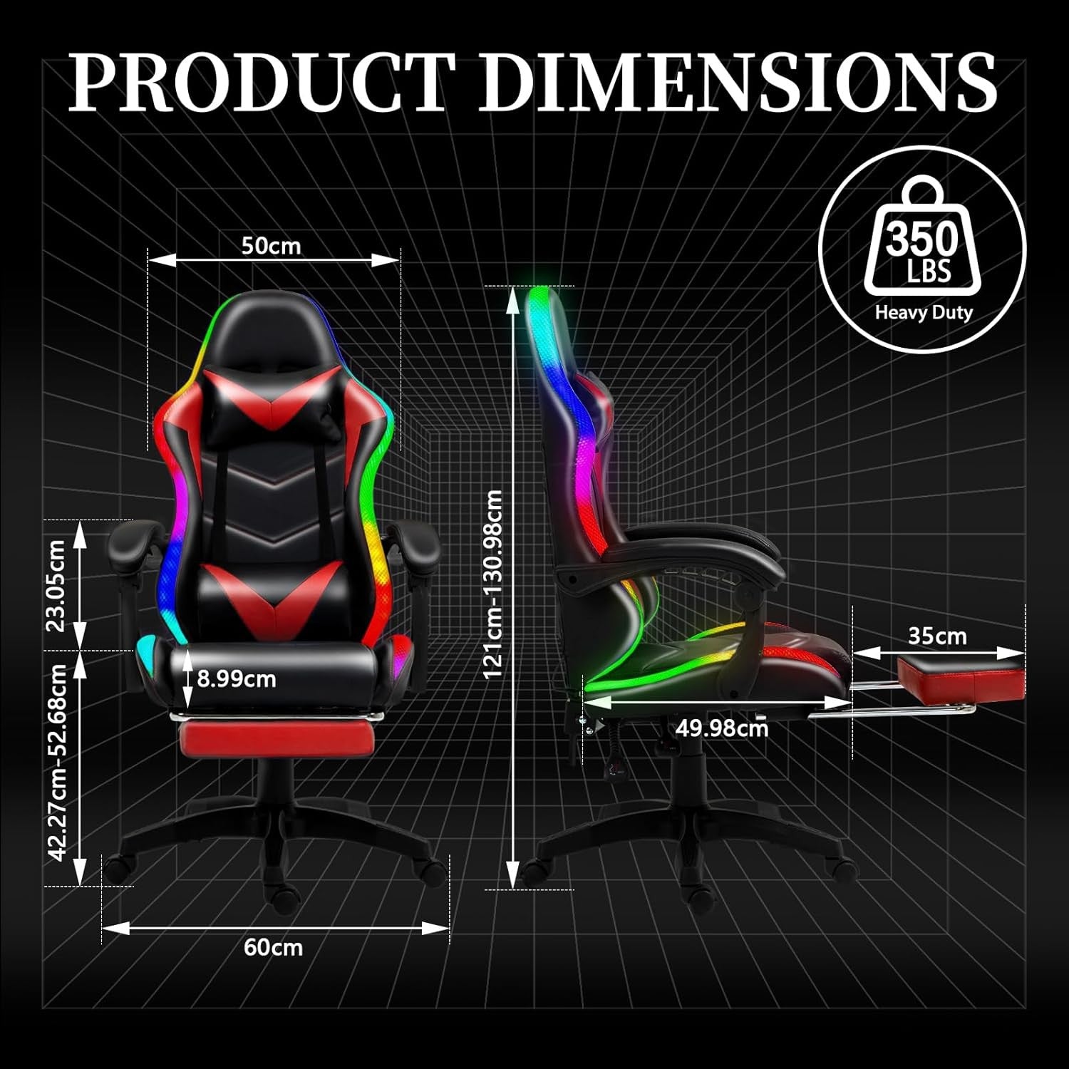 RGB LED Gaming Chair Reclining Racing Office Chair w/ Footrest