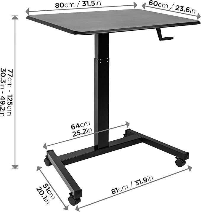 Mobile Sit Stand Laptop Desk Adjustable Height Rolling Workstation 80x50cm
