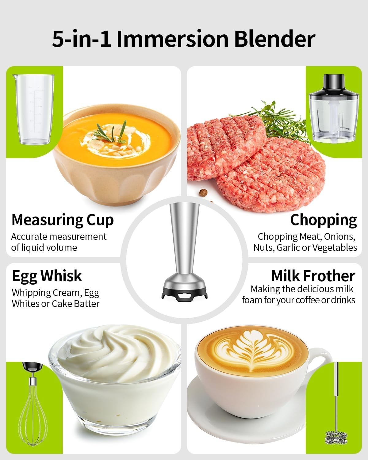 1200W Hand Blender Set 5-in-1 Stick Mixer Whisk Chopper Beaker Turbo Speed