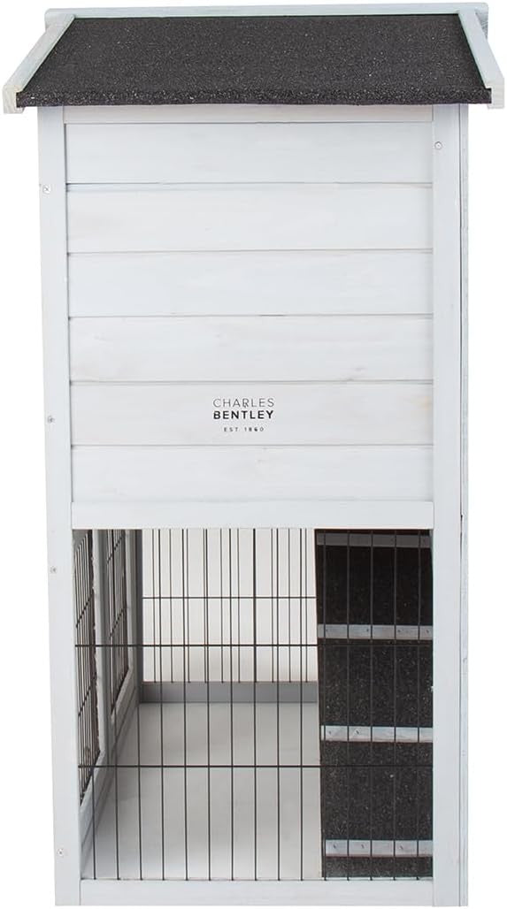2 Tier Wooden Rabbit Hutch with Run Ramp Secure Locks Outdoor Pet House