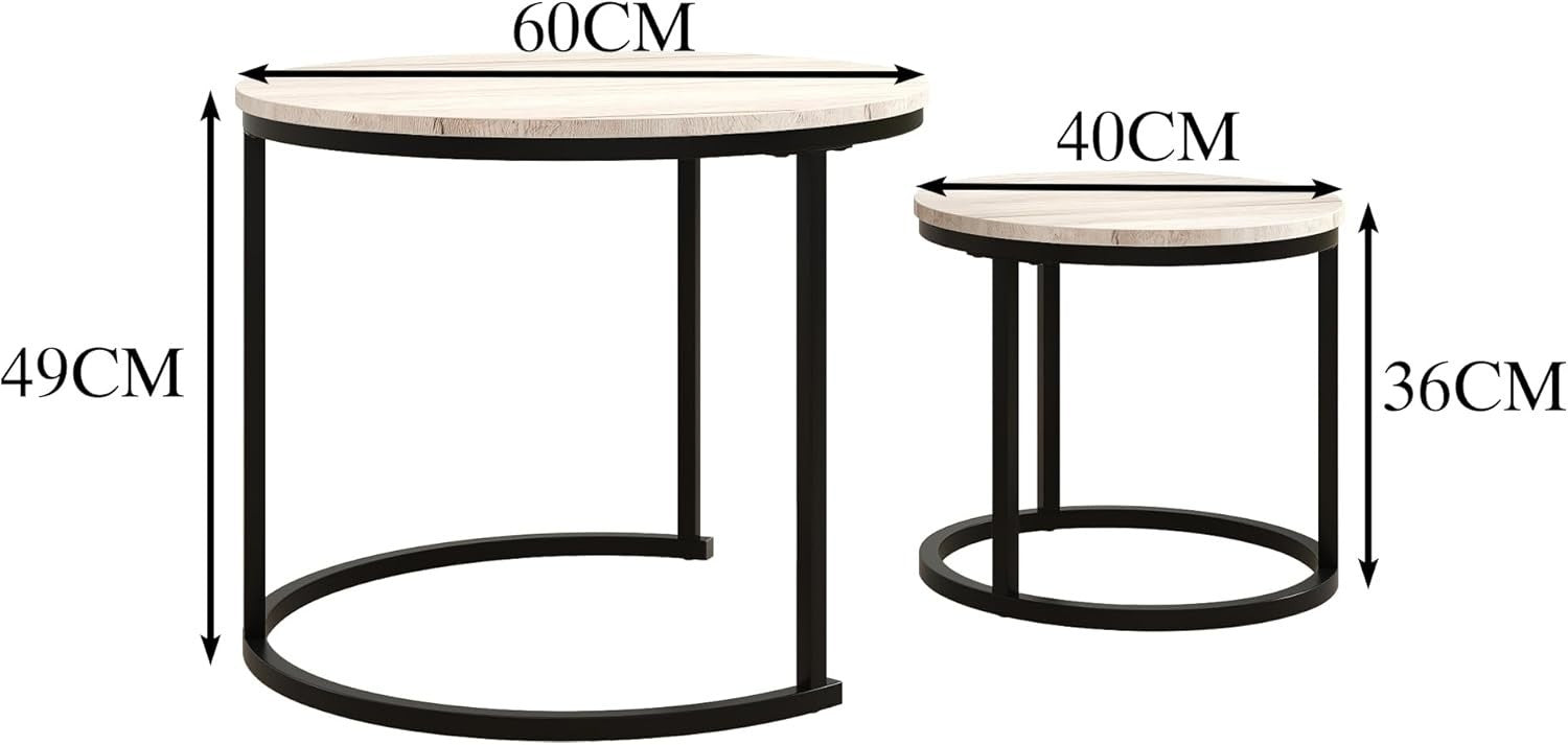 Nesting Coffee Table Set of 2 Round Side End Table Living Room Easy Assemble