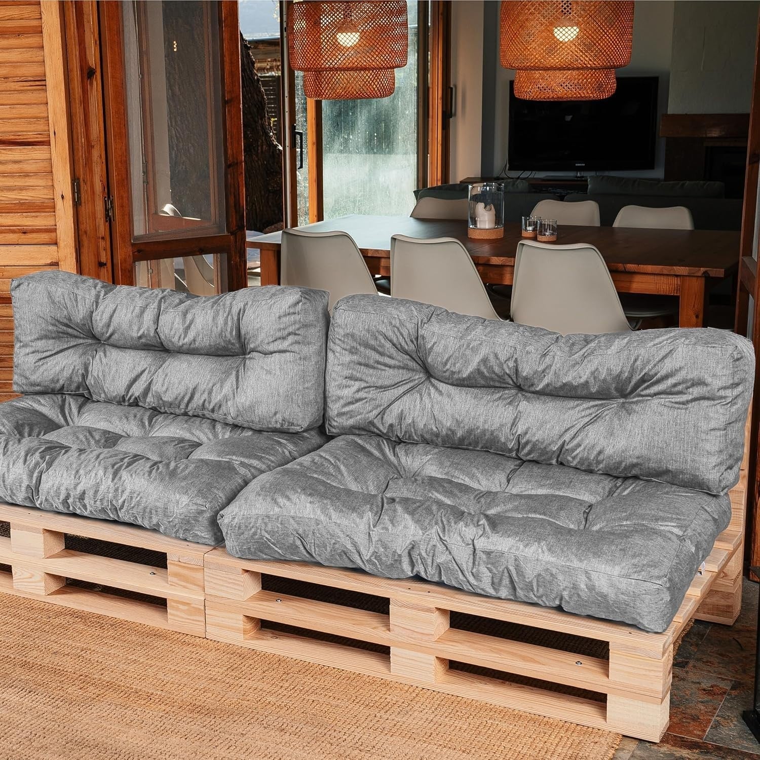 Pallet Sofa Cushions Set Waterproof UV Foam Garden Seating 120x80cm Grey