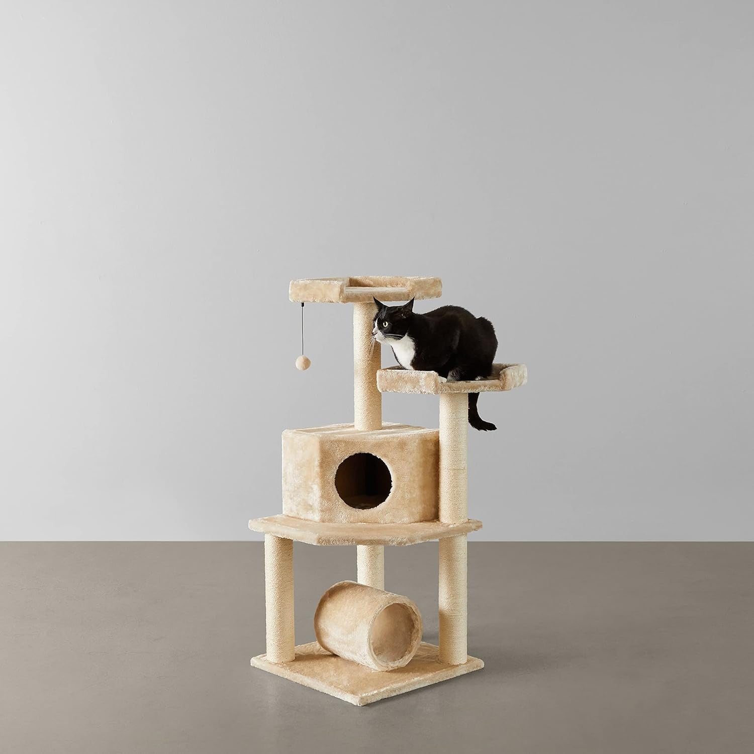 Large Cat Tree Tower with Tunnel Scratching Post 114cm Multi-Level Condo