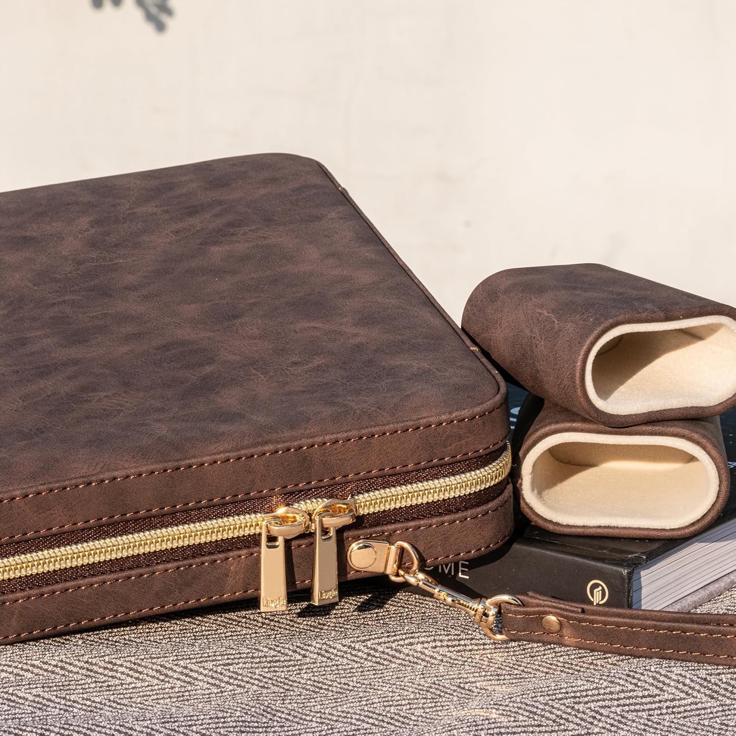 9.4 Inch Travel Backgammon Set Faux Leather Folding Board Portable