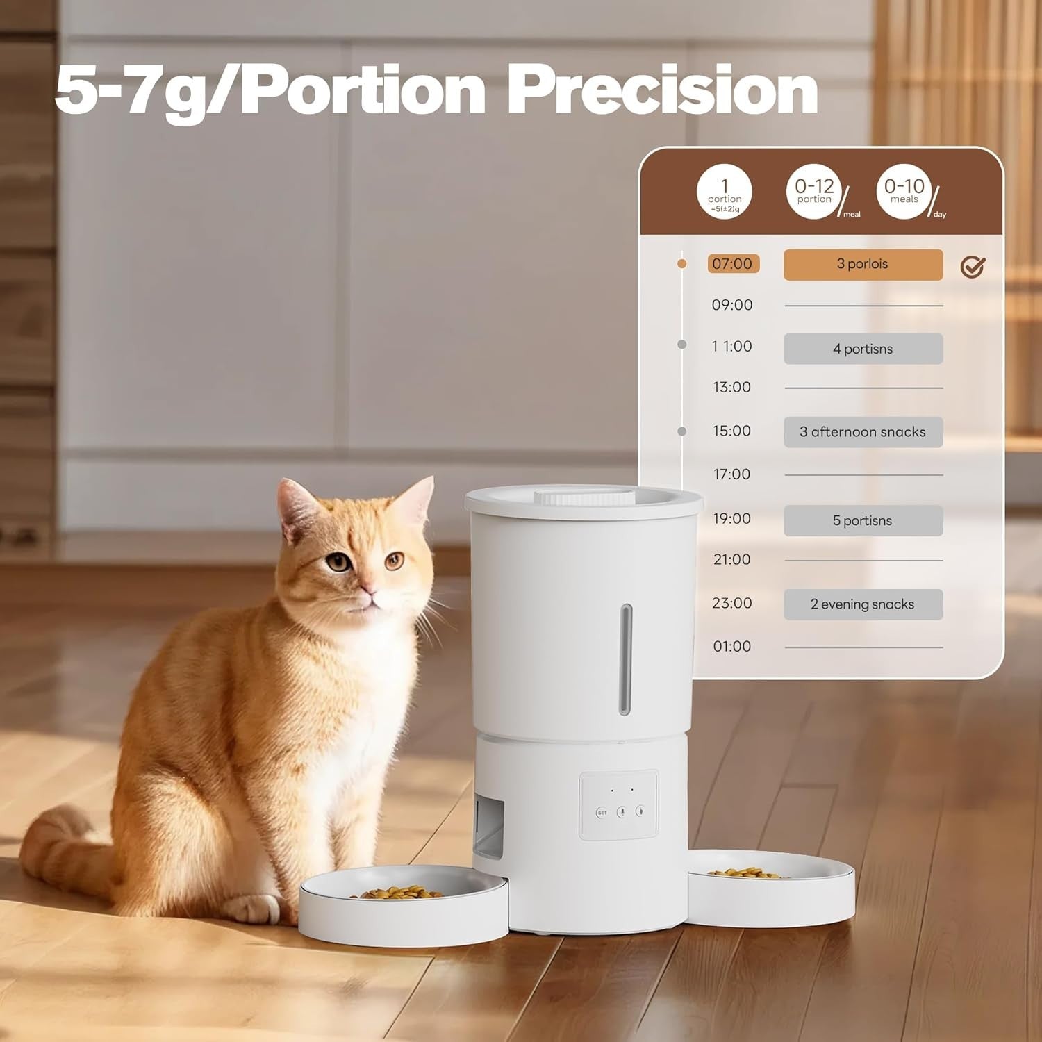 Automatic Cat Feeder 2 Bowls WiFi App Control 5L Timed Pet Food Dispenser