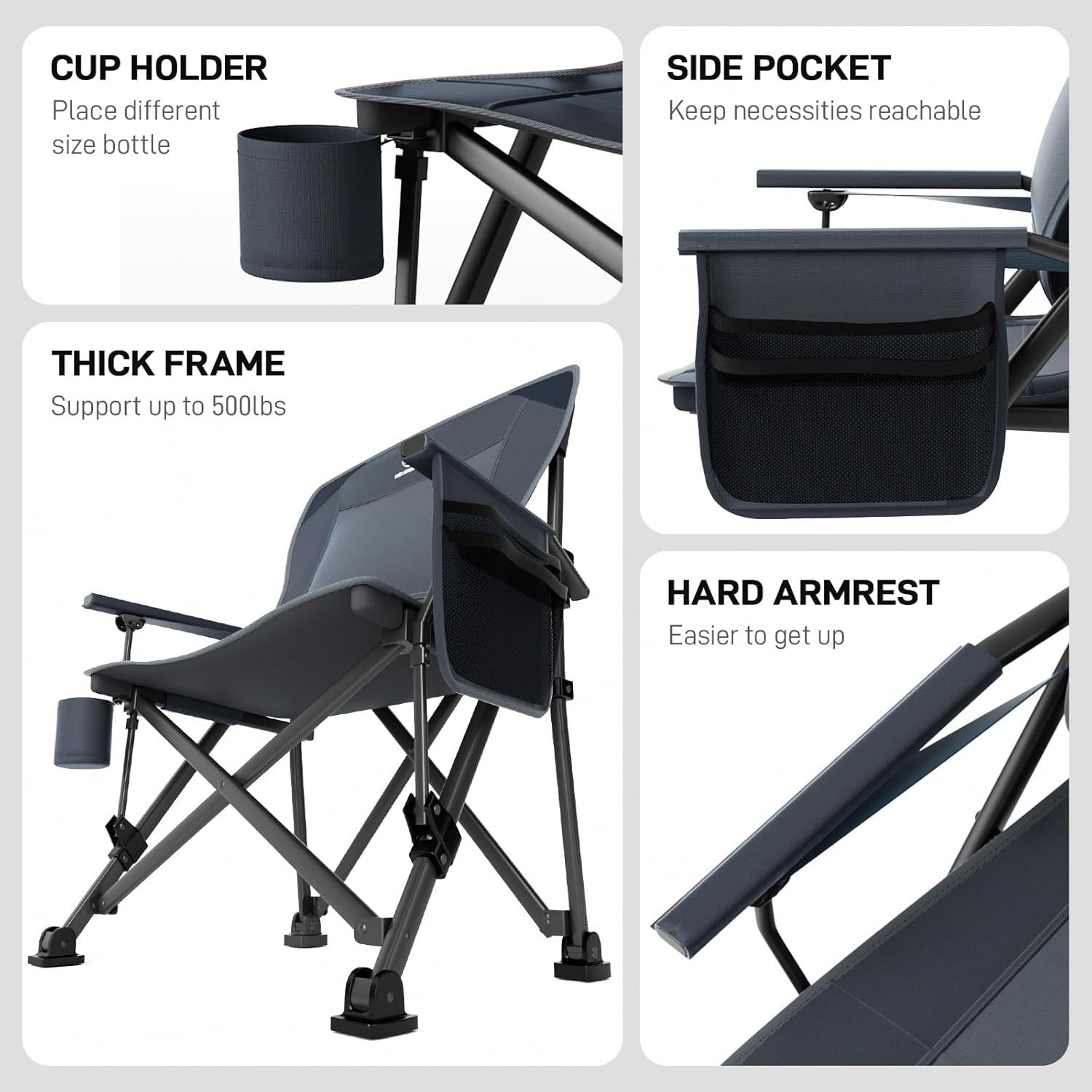 Heavy Duty Folding Camping Chair 230kg Outdoor Adjustable Lumbar Support