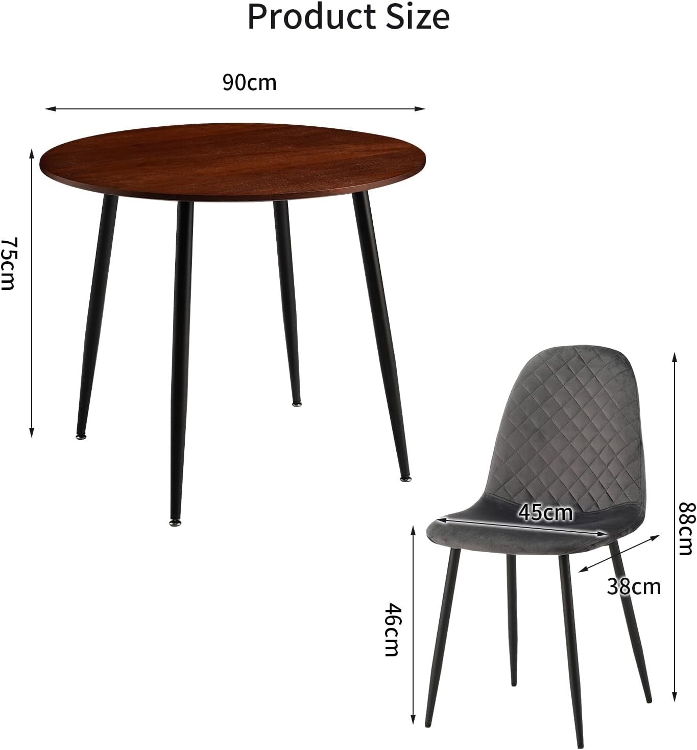 Modern Round 90cm Dining Table Set 4 Velvet Chairs Kitchen Living Room