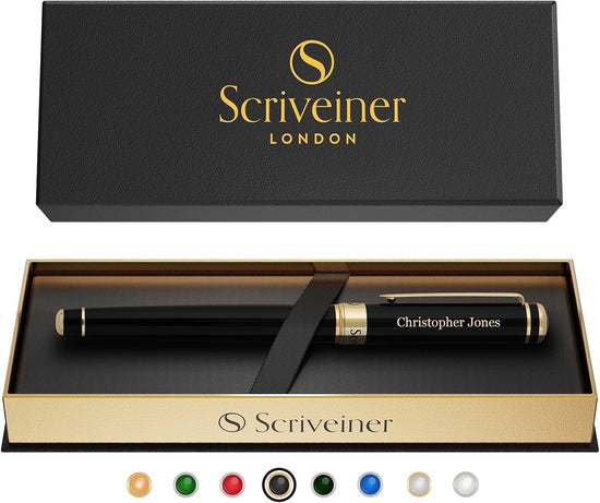 Personalised Luxury Black Rollerball Pen Gold Trim Medium Ink