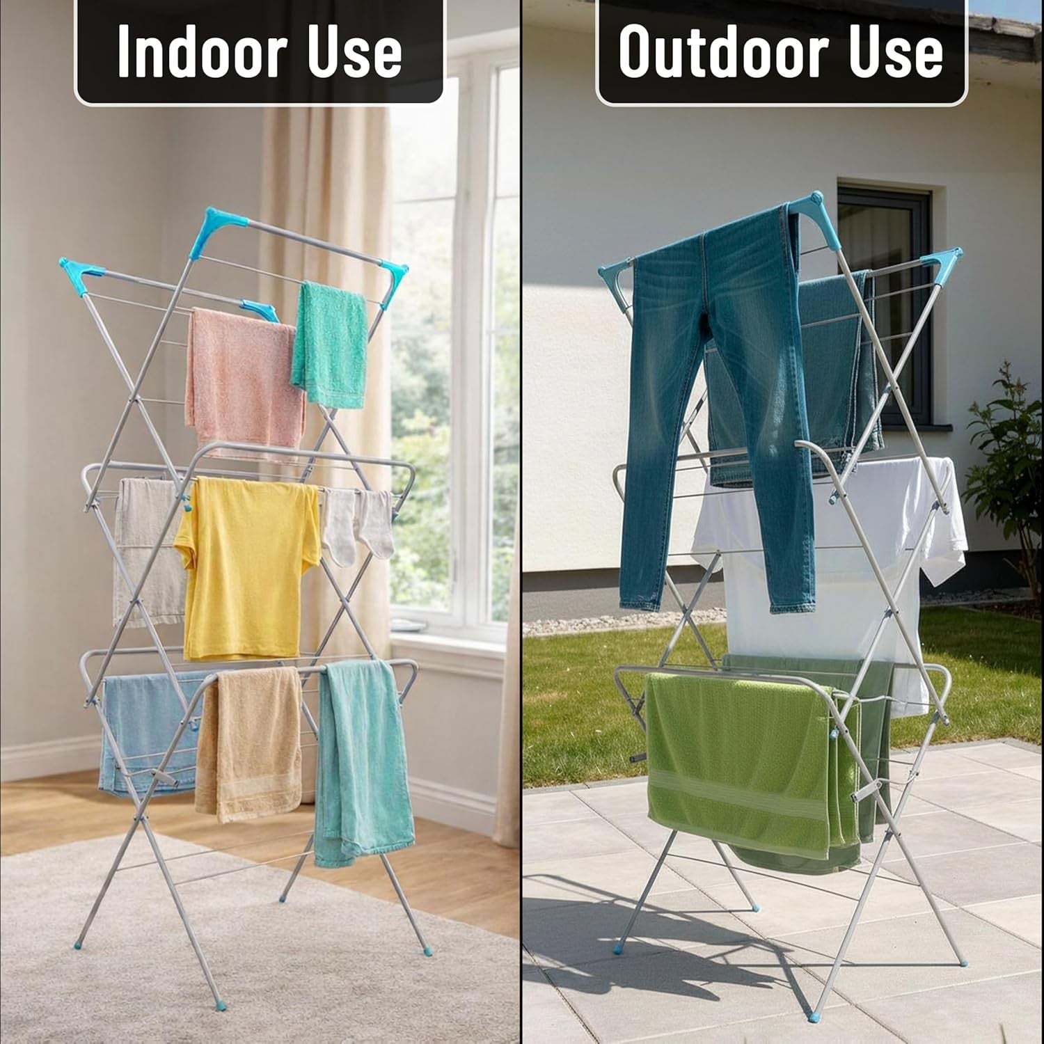 3 Tier Clothes Airer Folding Laundry Drying Rack Indoor Outdoor Tower