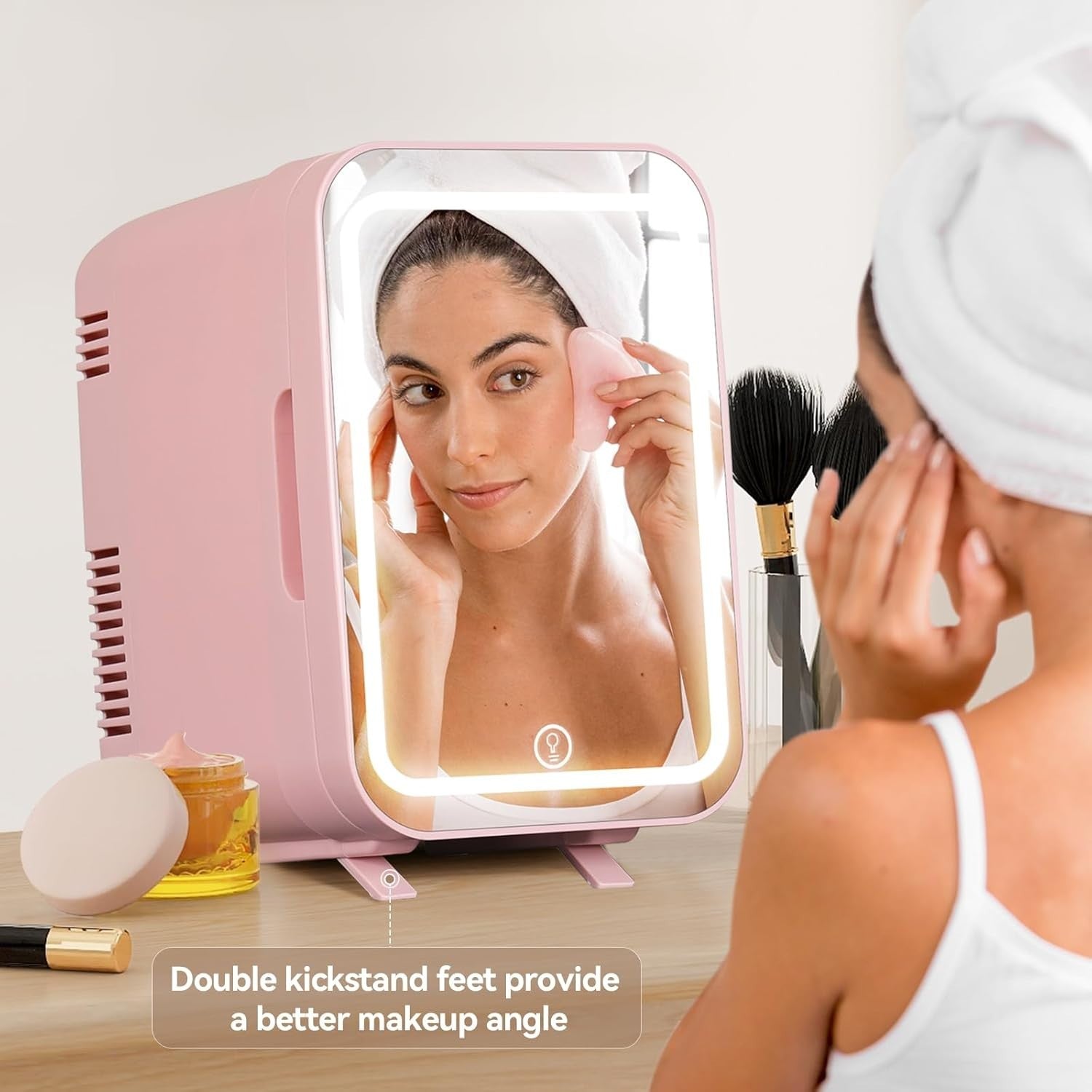 4L Mini Fridge Portable Cooler & Warmer LED Mirror AC/DC Pink