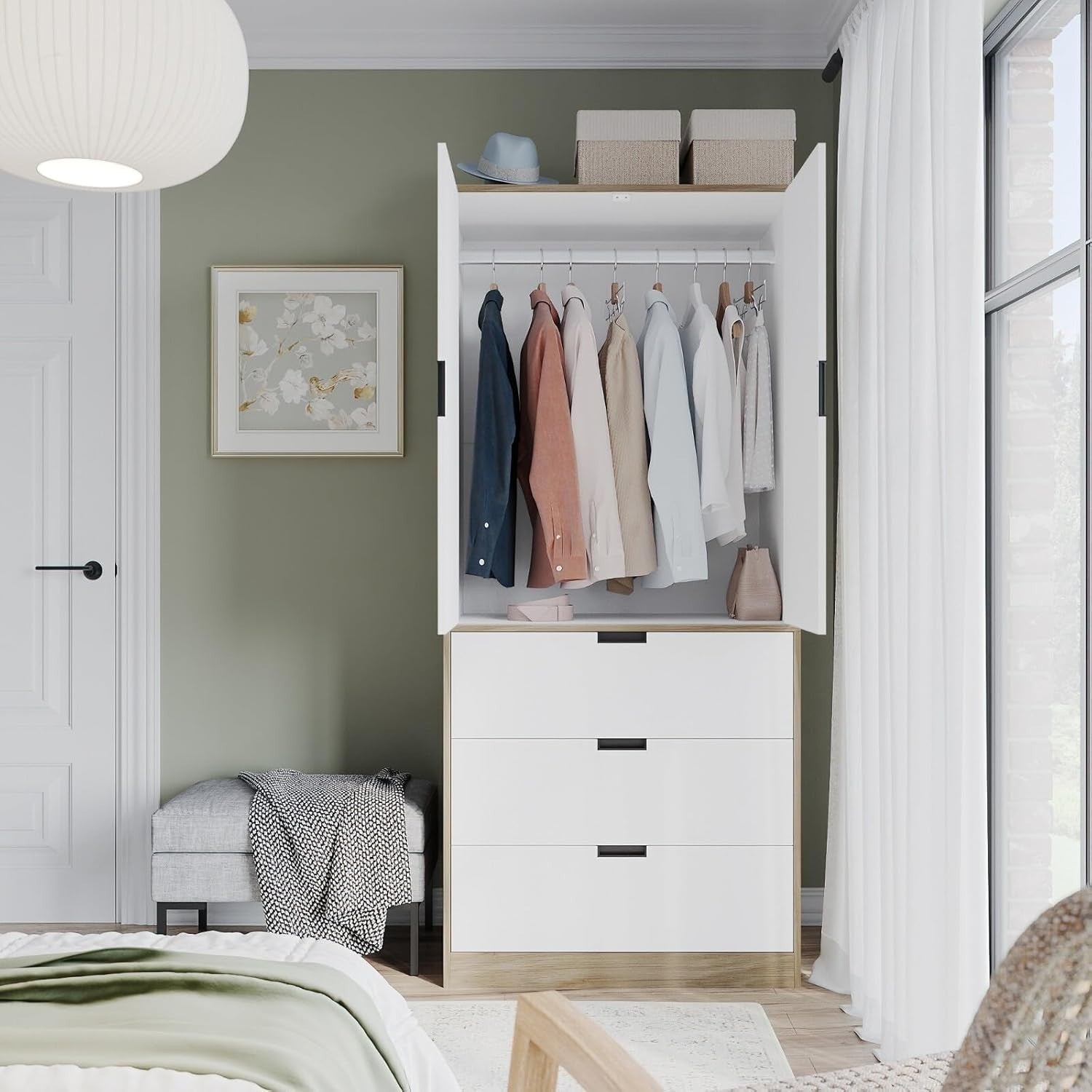 White 2 Door Wardrobe with Rail & 3 Drawers | Modern 180cm Bedroom Unit