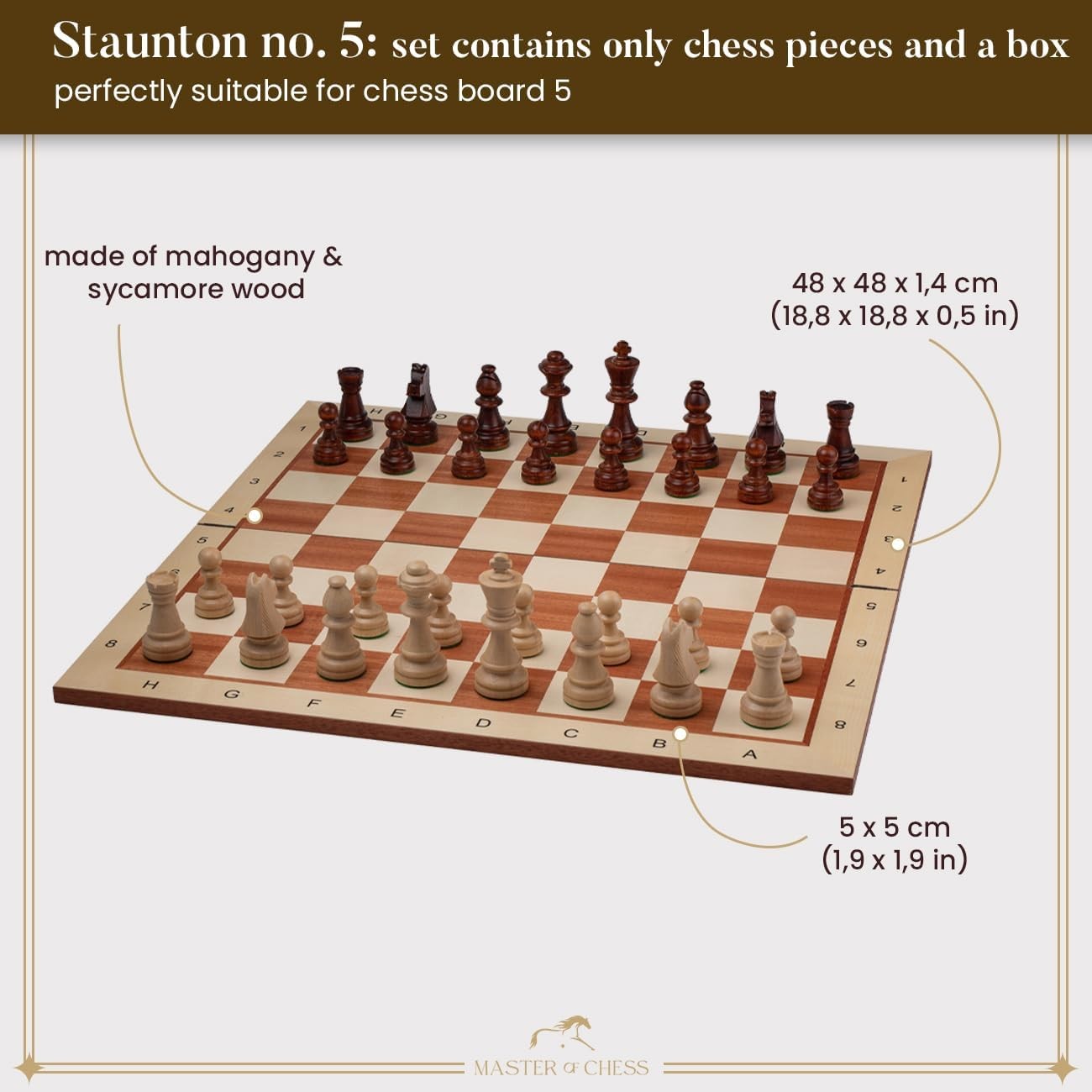 Staunton No.5 Weighted Wooden Chess Pieces Set with Natural Wood Storage Box
