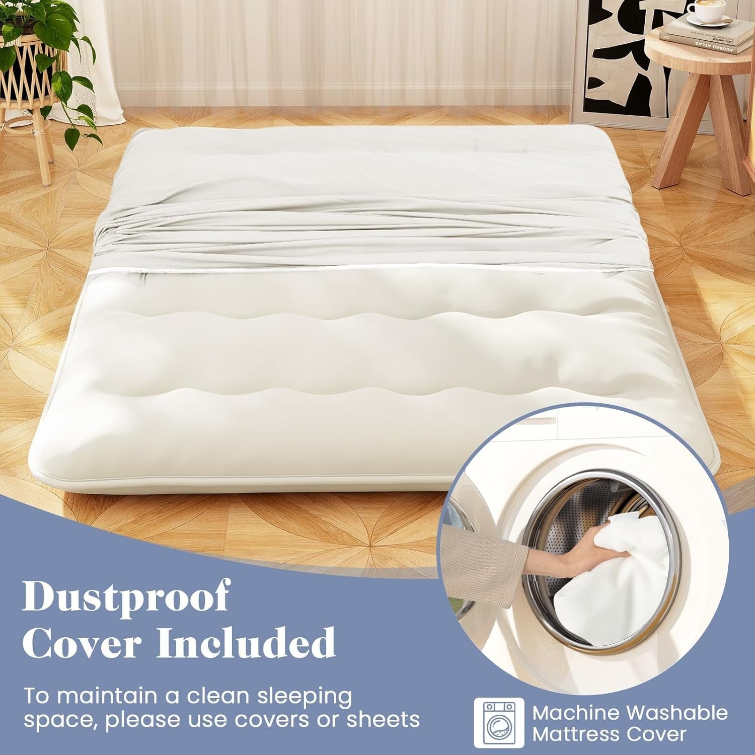 10cm Thick Japanese Futon Mattress King Size Washable Cover Tatami Beige