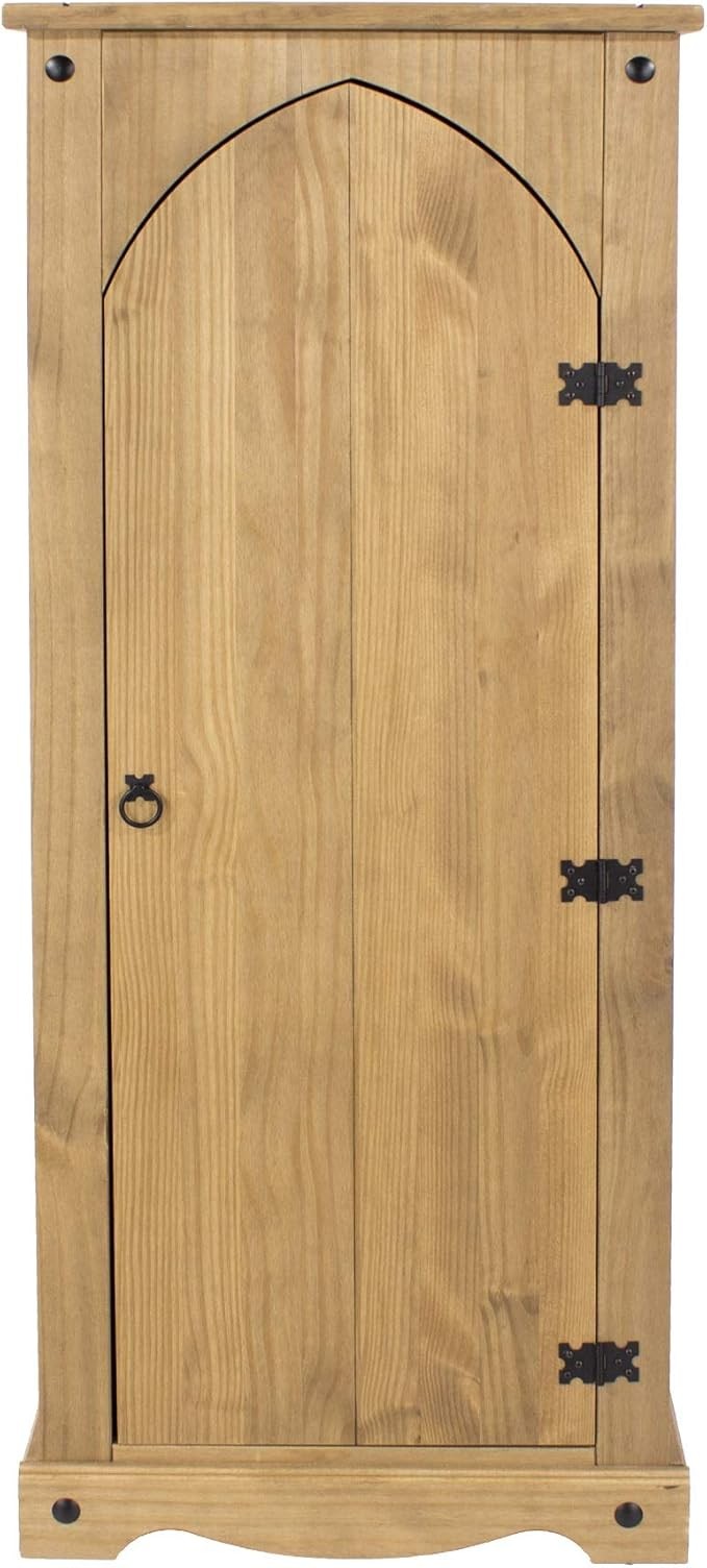Tall Solid Pine Storage Cupboard with 1 Door & 3 Shelves, Rustic Wooden Cabinet