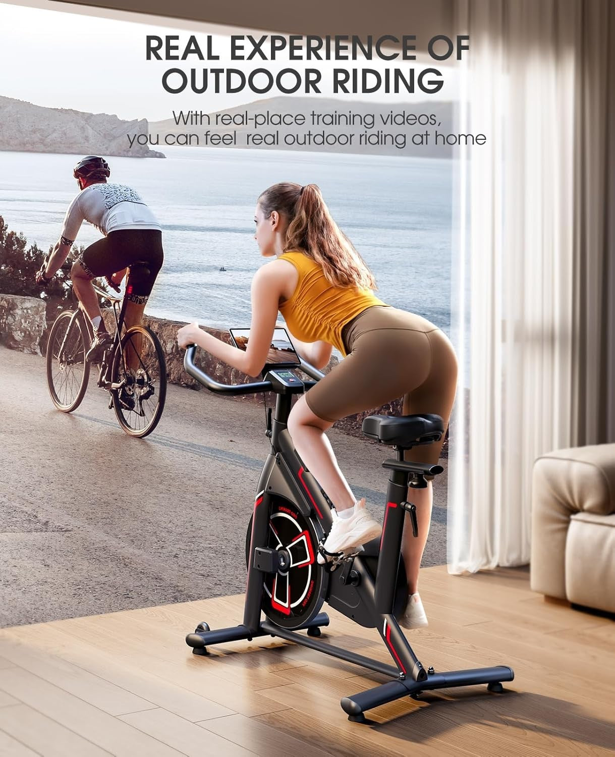 Quiet Magnetic Spin Bike w/ APP, LCD Monitor, 15kg Flywheel & 350lb Capacity