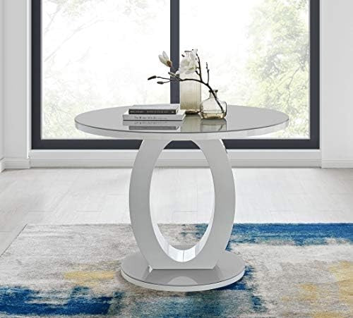Round High Gloss Glass Dining Table Modern Grey White 100cm Space Saving Table