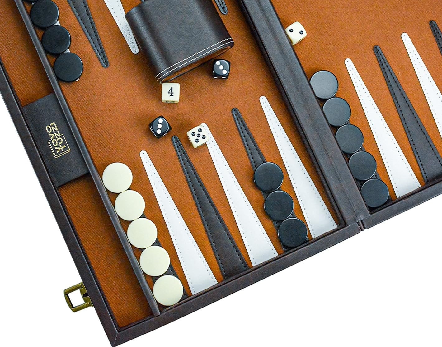 15” Leather Backgammon Set Travel Board Luxury Foldable Game for Adults