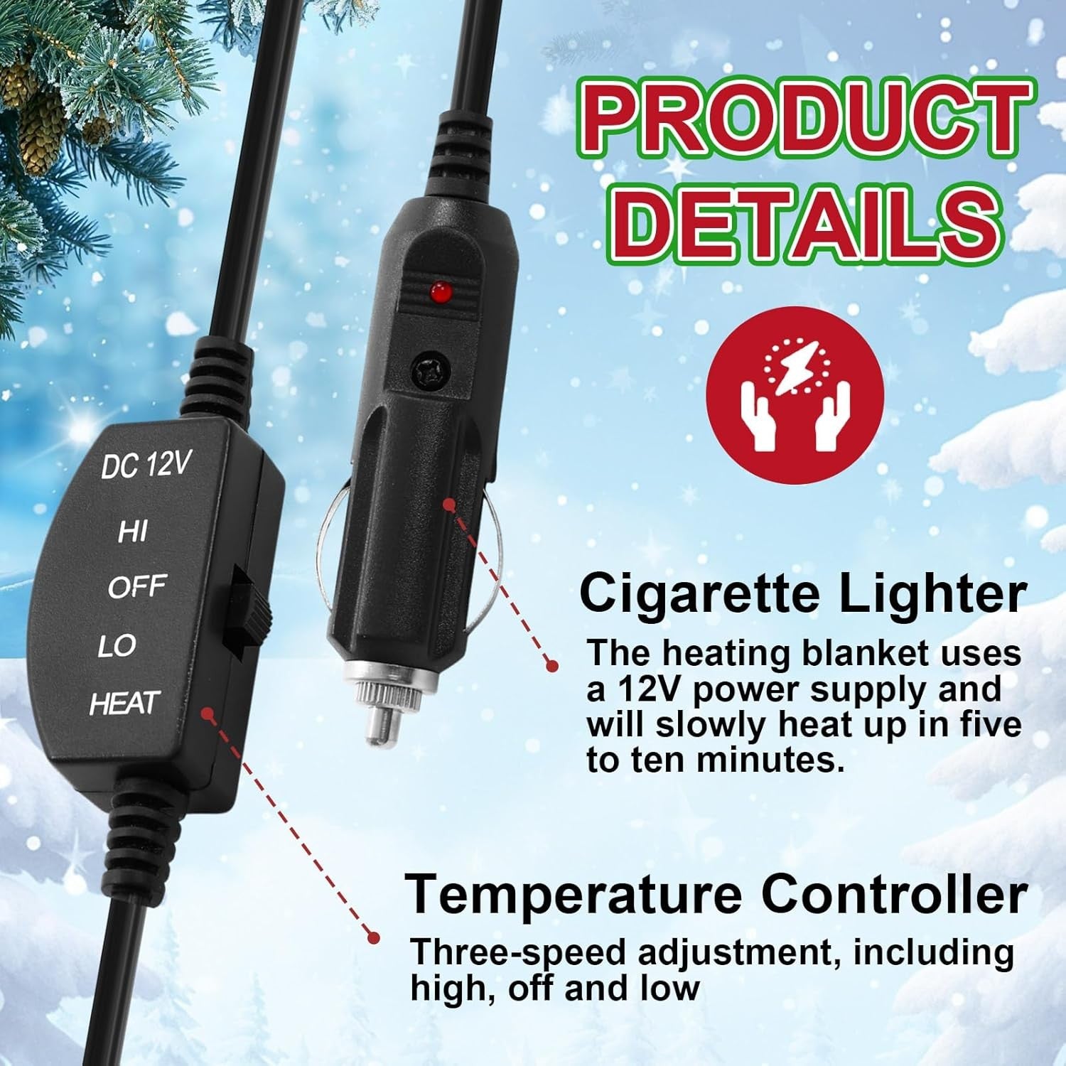12V Heated Car Blanket Electric Travel Throw Temperature Control Warm