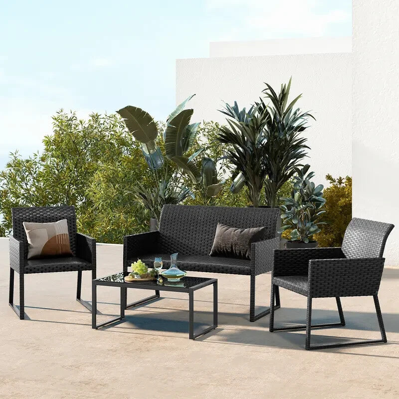 4-Piece Rattan Garden Furniture Set Outdoor Weatherproof Sofa Chairs Table