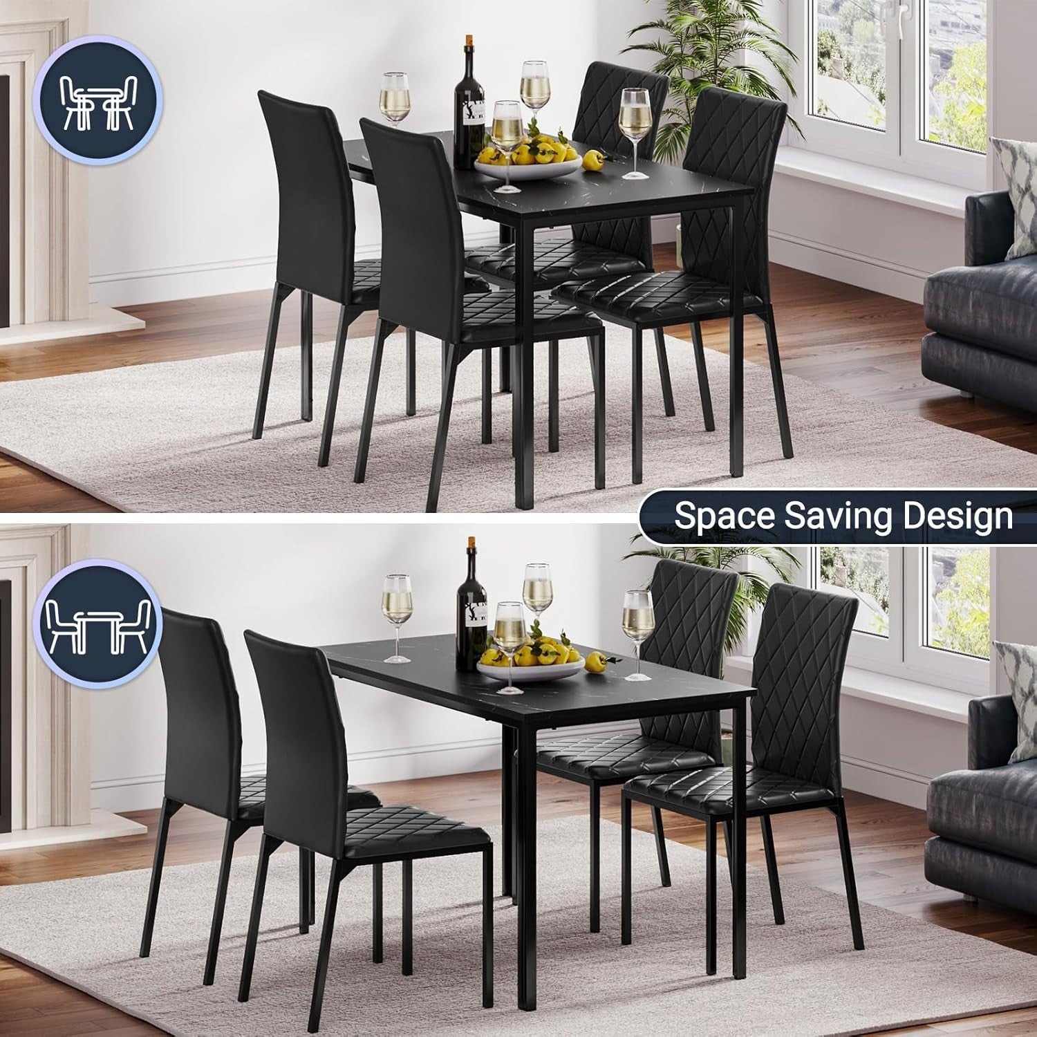 Modern Marble Effect Dining Table Set 4 PU Leather Chairs Kitchen Room