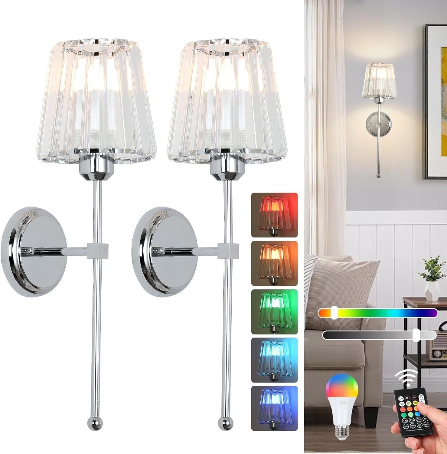 Wireless Rechargeable Wall Lights 2-Pack, Remote Control, USB Charging