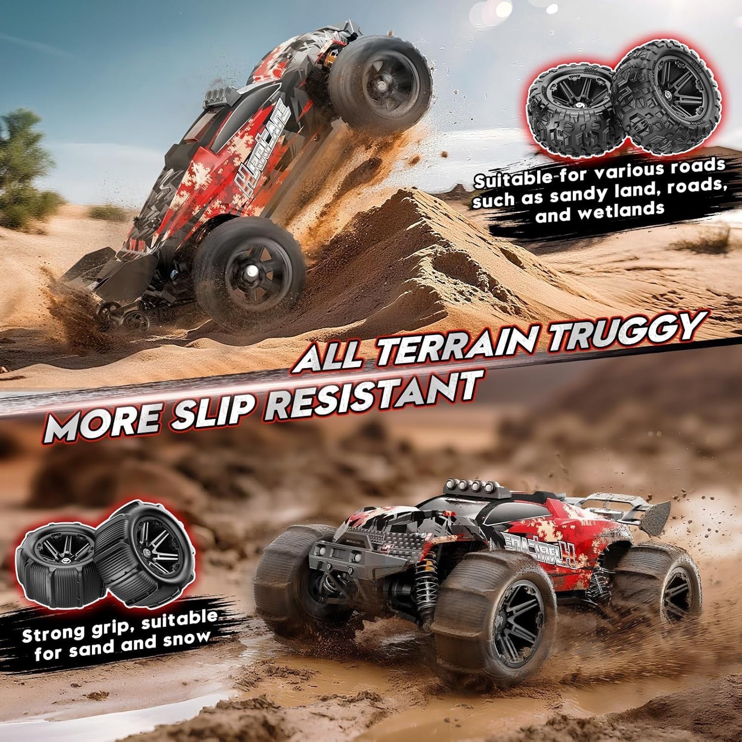 1:14 RC Car 40MPH 4WD Fast Waterproof Off-Road Monster Truck 2 Batteries