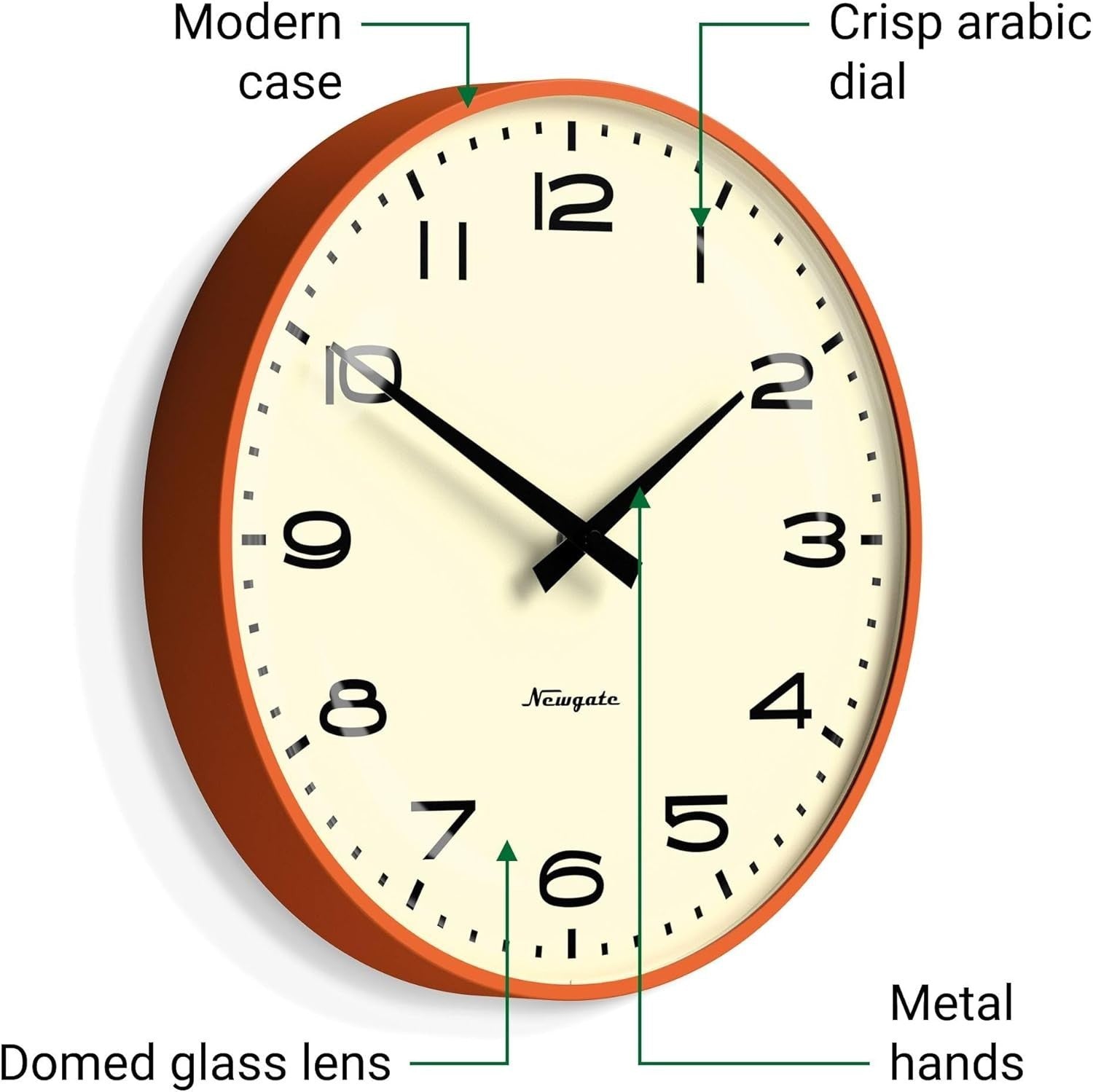 Retro Wall Clock 33cm Silent Non-Ticking Large Orange Kitchen Office
