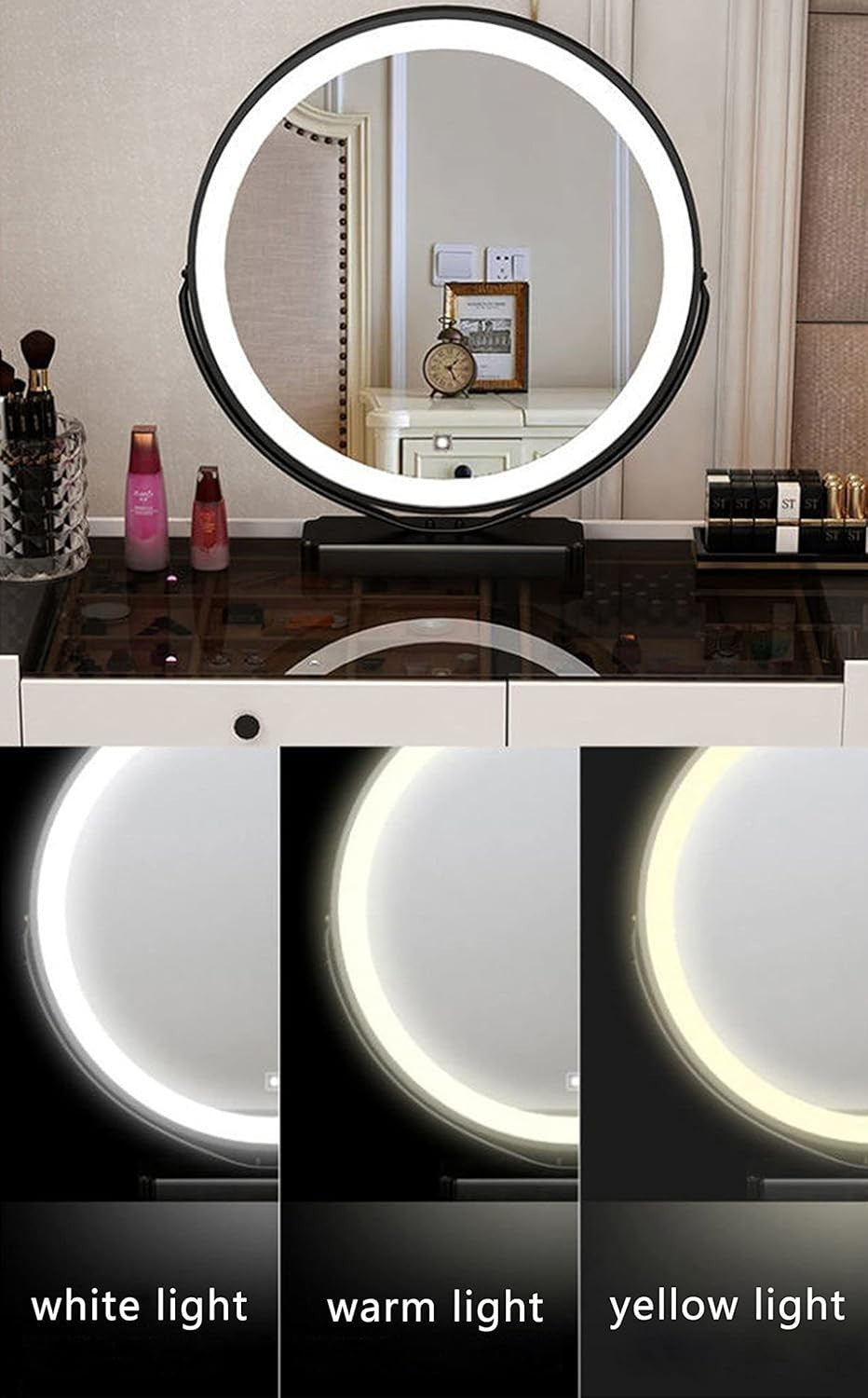 Makeup Vanity Dressing Table w/ LED Light Mirror, 2 Drawers, Stool, Wood/Metal