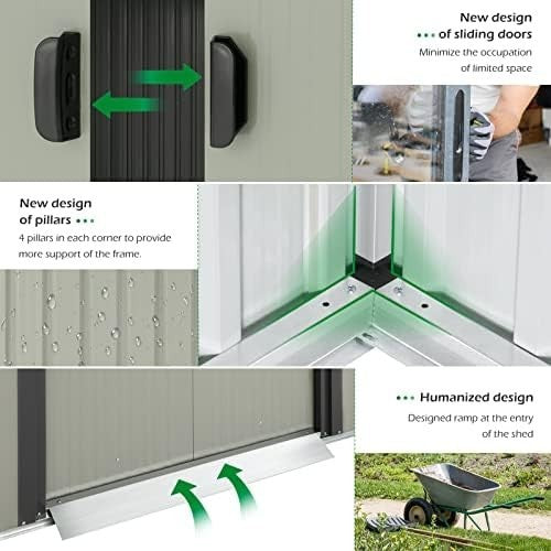 3x5ft Metal Garden Storage Shed Grey Outdoor Tool Bike Box Sliding Door