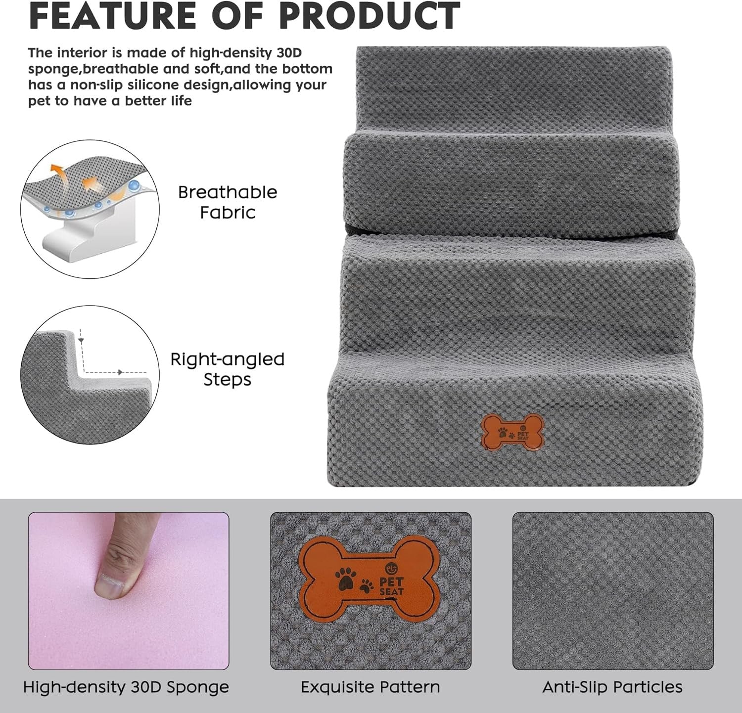 4‑Step Foam Dog Stairs & Ramp for Bed Sofa – Non‑Slip Washable Pet Steps