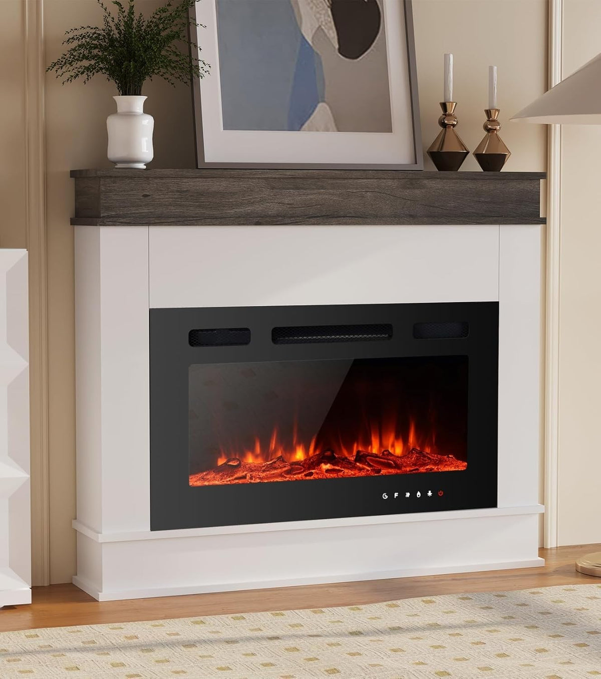 30” Electric Fireplace Heater with 12 LED Flames & Remote Control