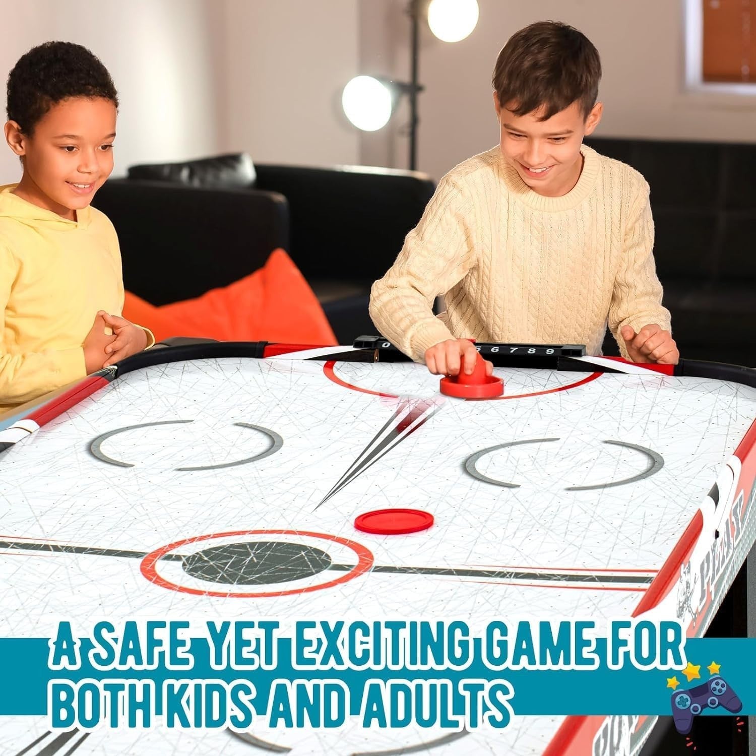 48in Air Hockey Table LED Scoring Powerful Motor Indoor Game Set