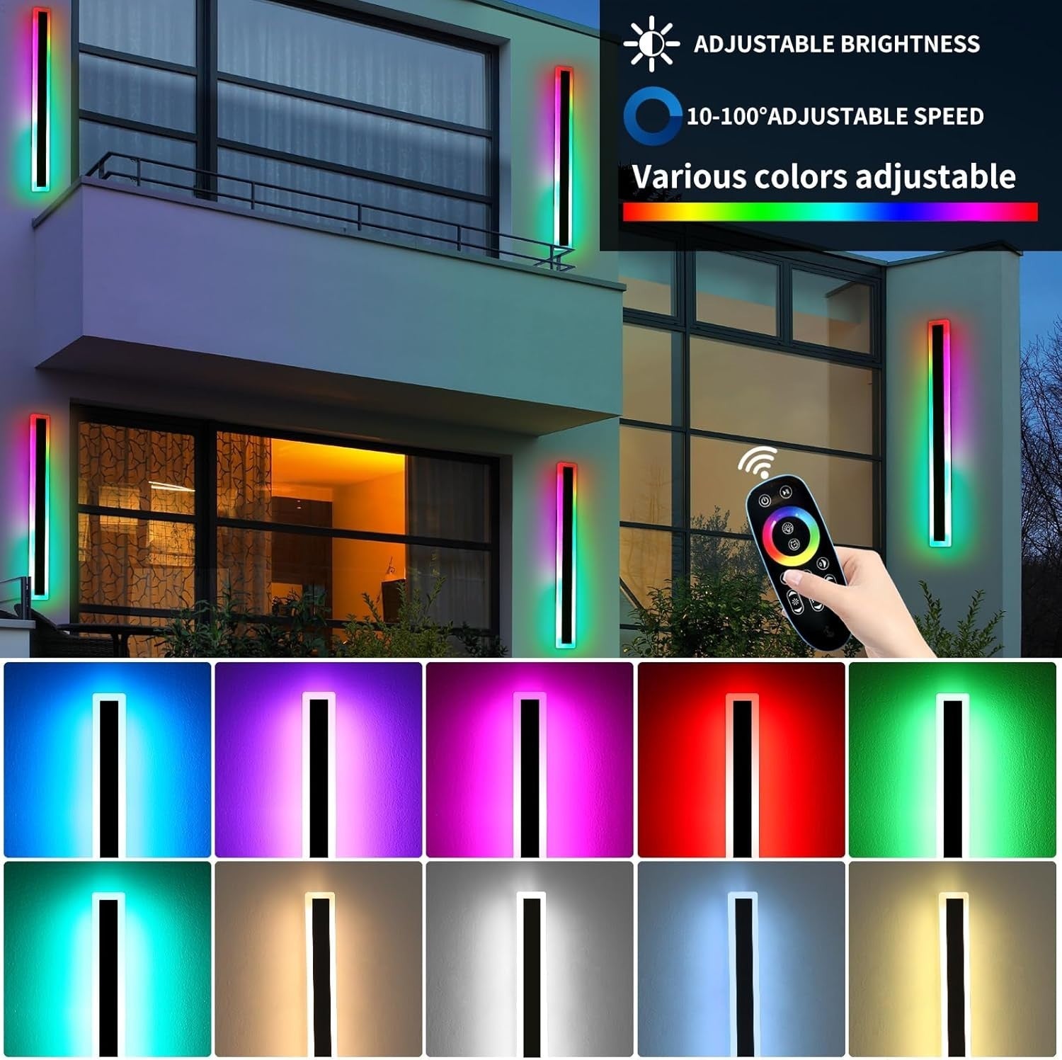 RGB Outdoor Vertical Wall Lights 2Pack 100CM LED Color Changing Dimmable