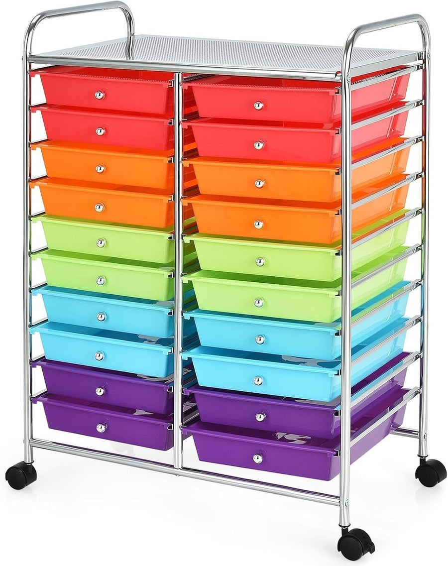 20 Drawer Rolling Storage Cart Mobile Organizer Trolley Multicolor