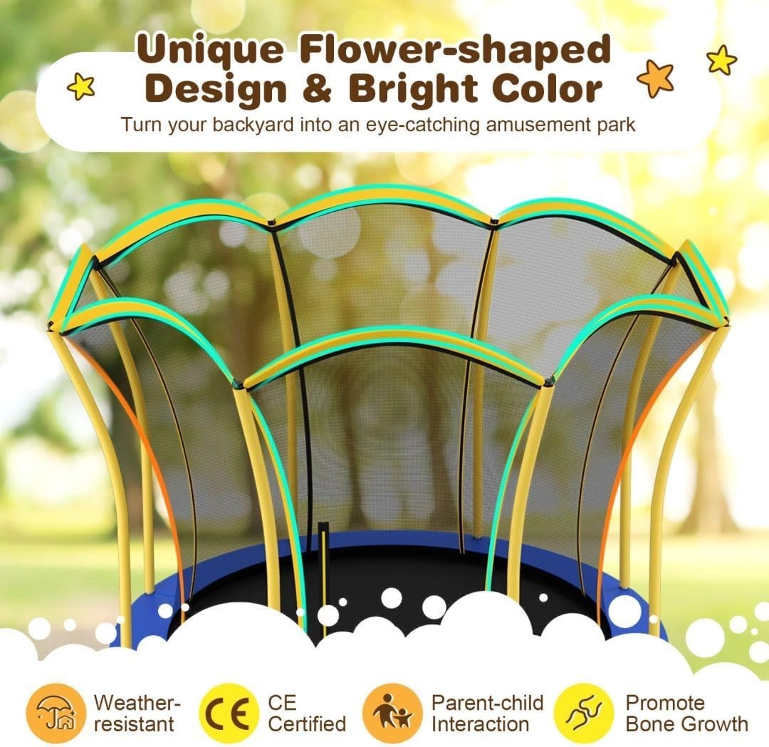 10FT Outdoor Garden Trampoline Safety Enclosure Net Steel Springs Yellow