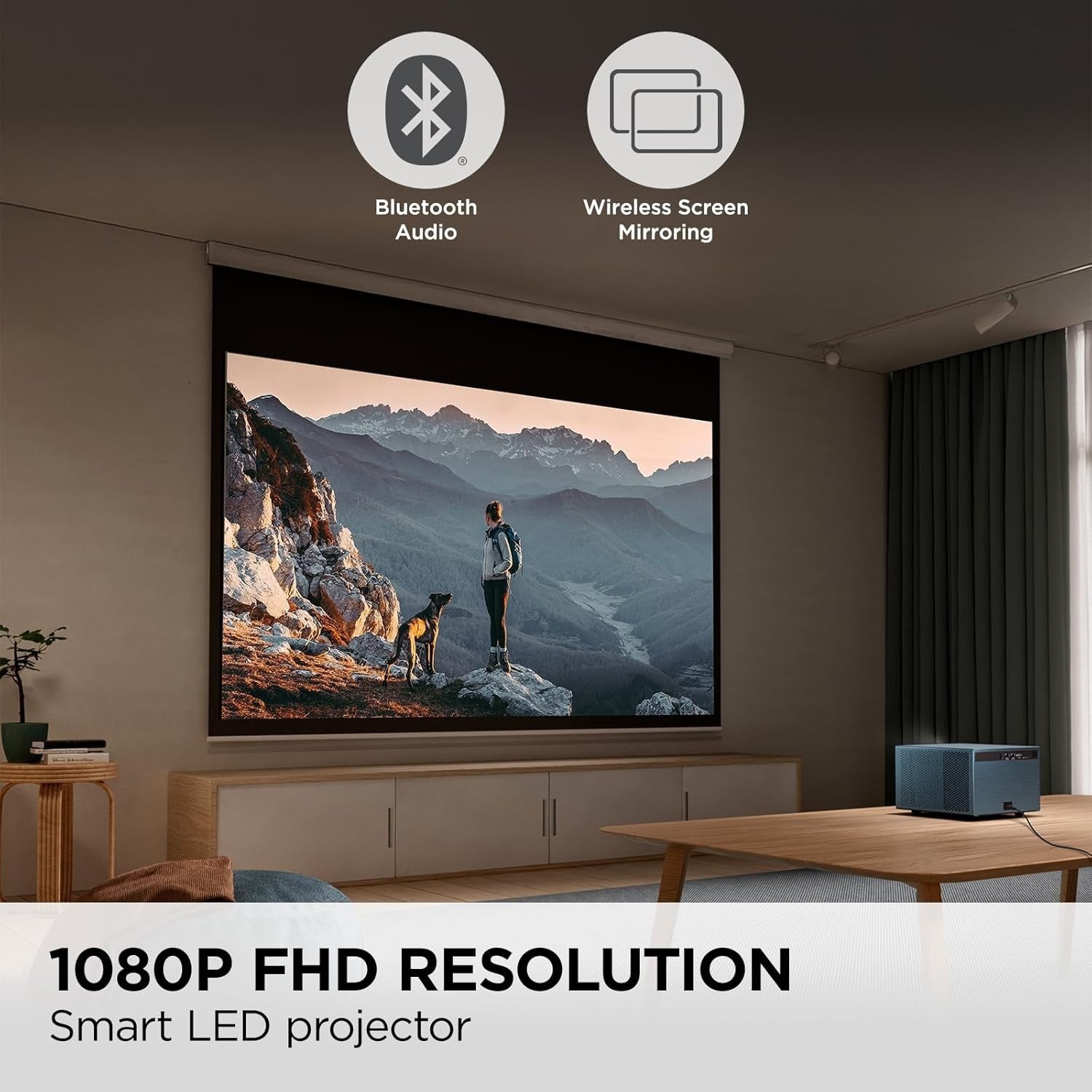 1080P Smart Projector Google TV Netflix WiFi Bluetooth 140" Auto Focus
